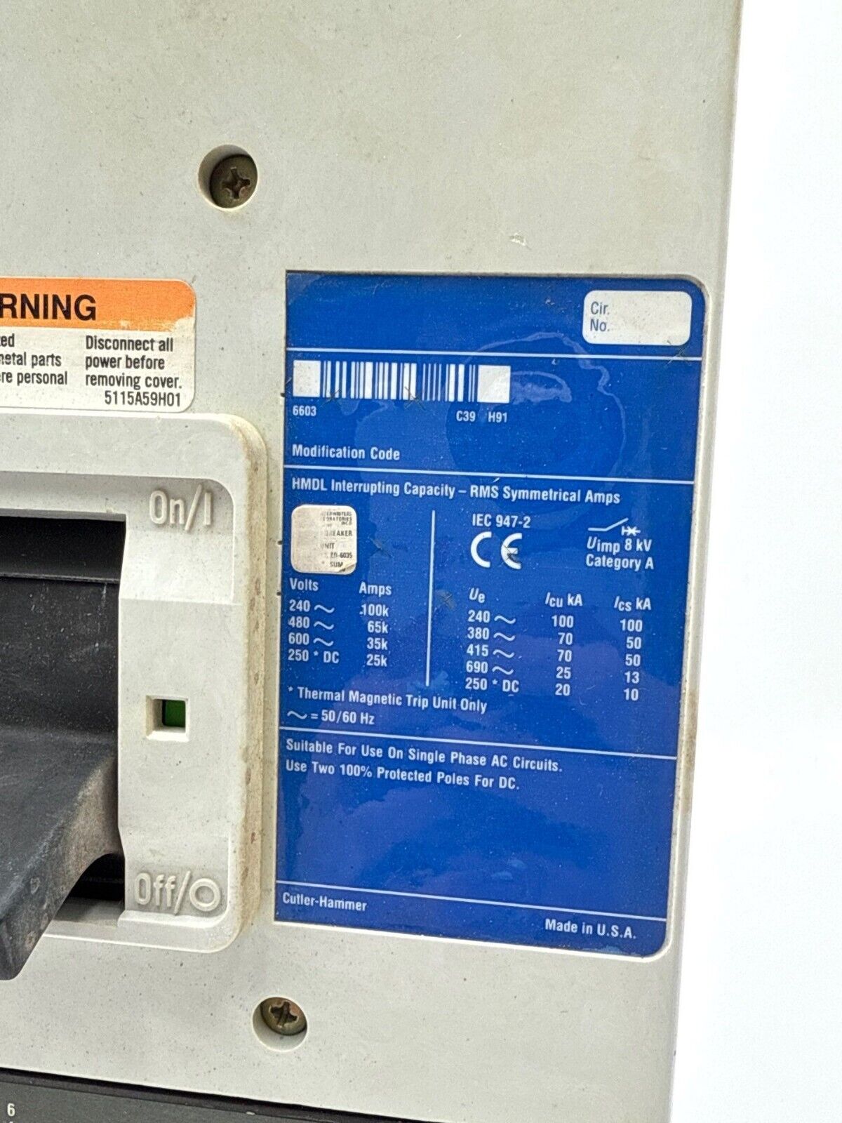 Cutler-Hammer HMDL3800 Used