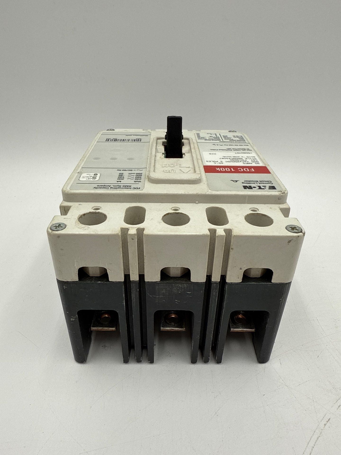 Eaton FDC3030 Circuit Breaker 30A 3P 600V FDC 100k 30 Amp 3 Pole Bolt On Used