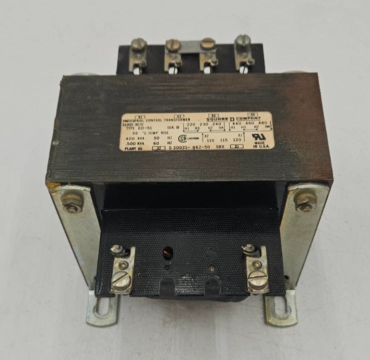 0.500kVA Square D S30021-862-50 Iindustrial Control Transformer CLASS 9070 480V Used