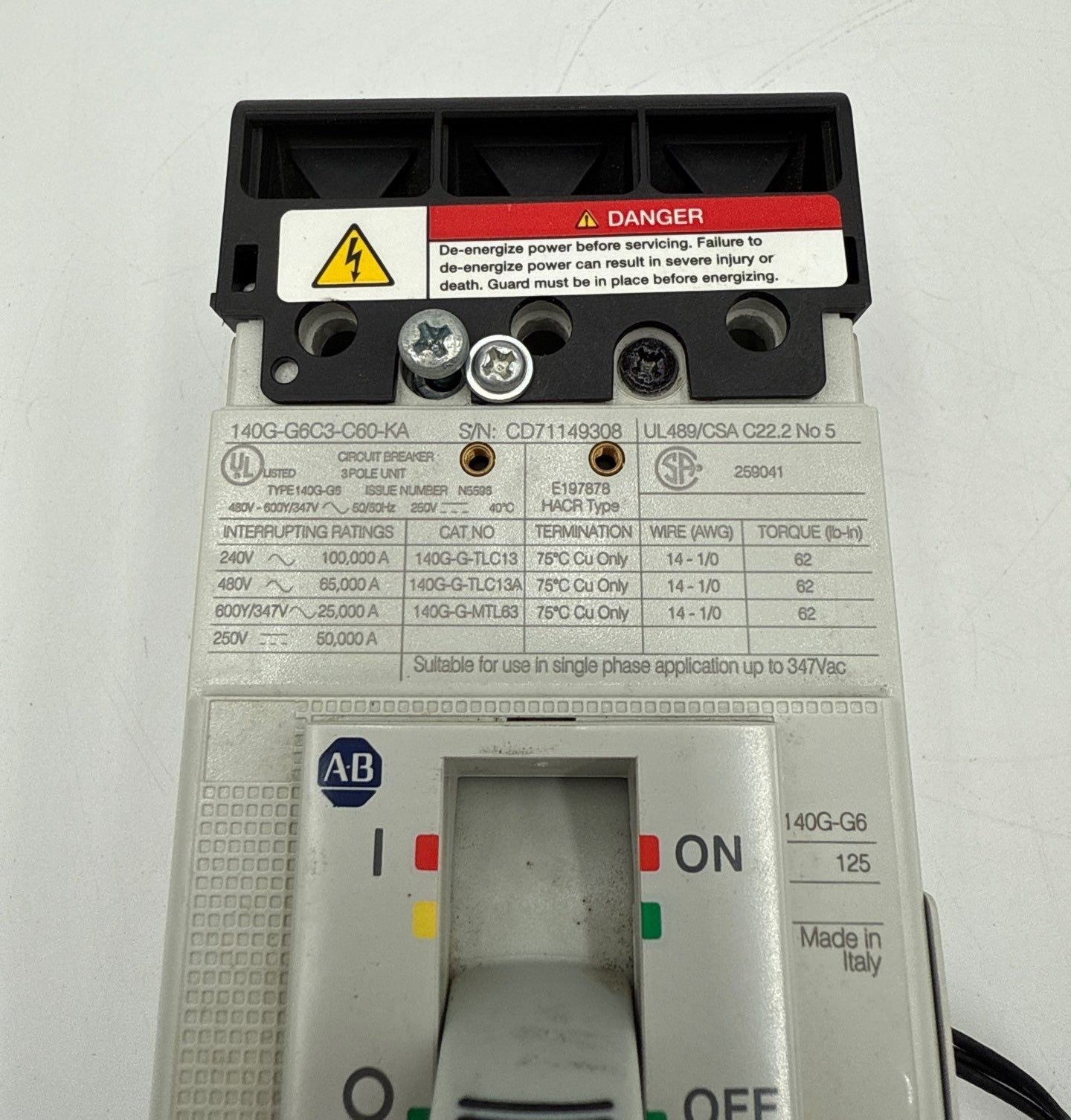 Allen Bradley 140G-G6C3-C60-KA Circuit Breaker 60A 3P 600V 140G 60 Amp 3 Pole Used