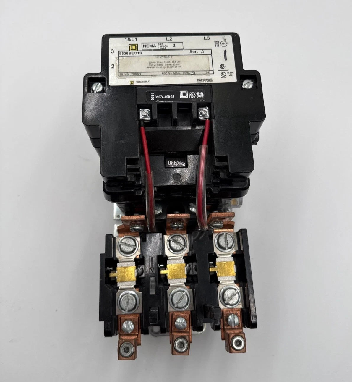 Square D 8536SE01S Starter 90A 3P 600V NEMA Size 3 Coil 110/120V 3PH 50HP CC81.5 Used