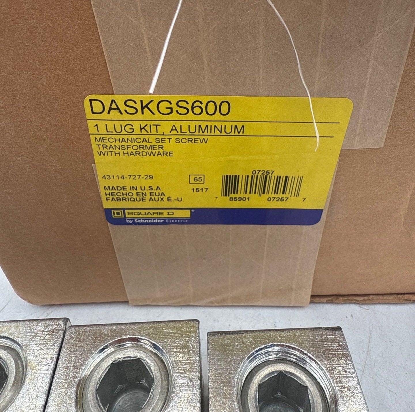 Square D DASKGS600 Lug Kit Aluminum 600A 600kcmil to 2 AWG Transformer Acc New