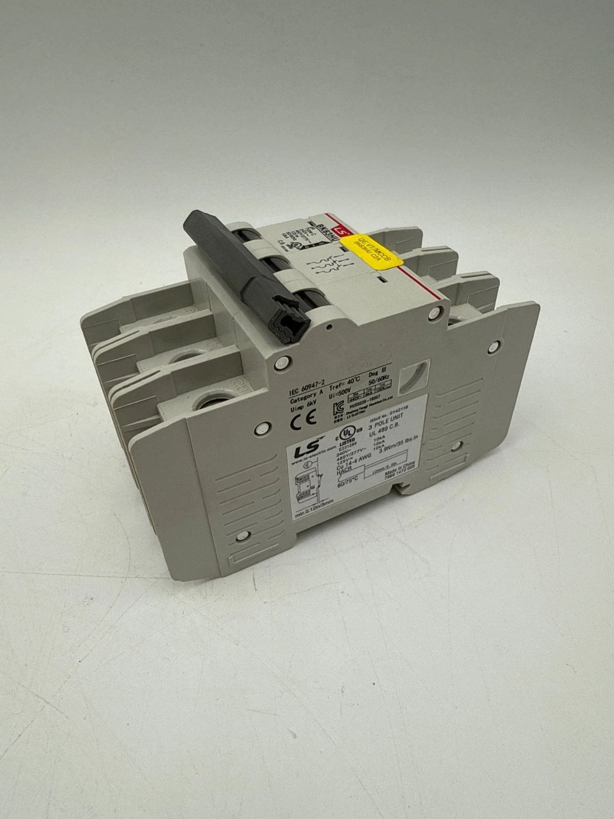 LS BK63HU Circuit Breaker 2A 3P 480/277V 1PH Type C 2 Amp 3 Pole Used
