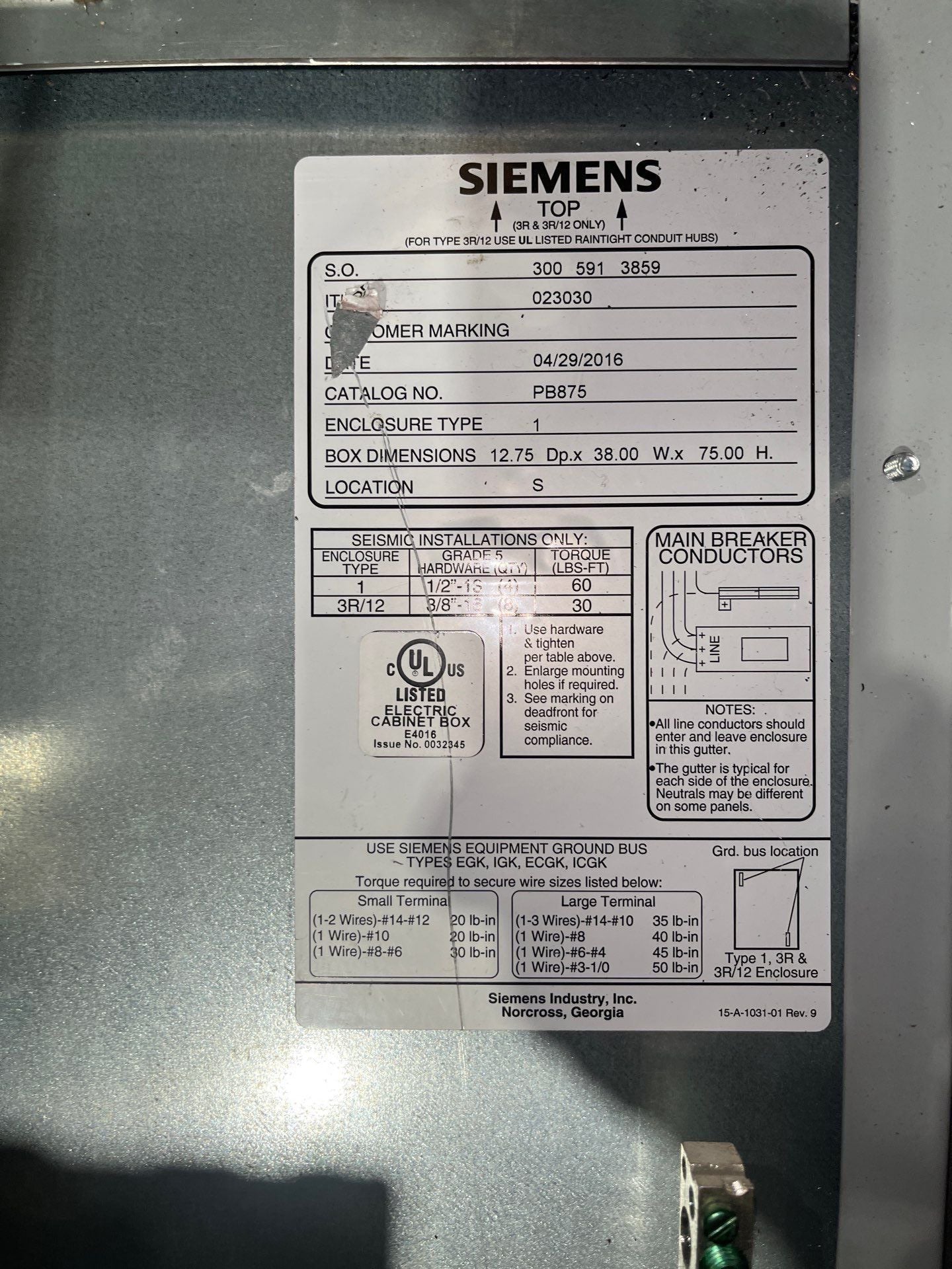 Siemens P5 Panelboard 1200A 208/120V 3PH 4W NNX3B100 1000 Amp MCB Panel Used