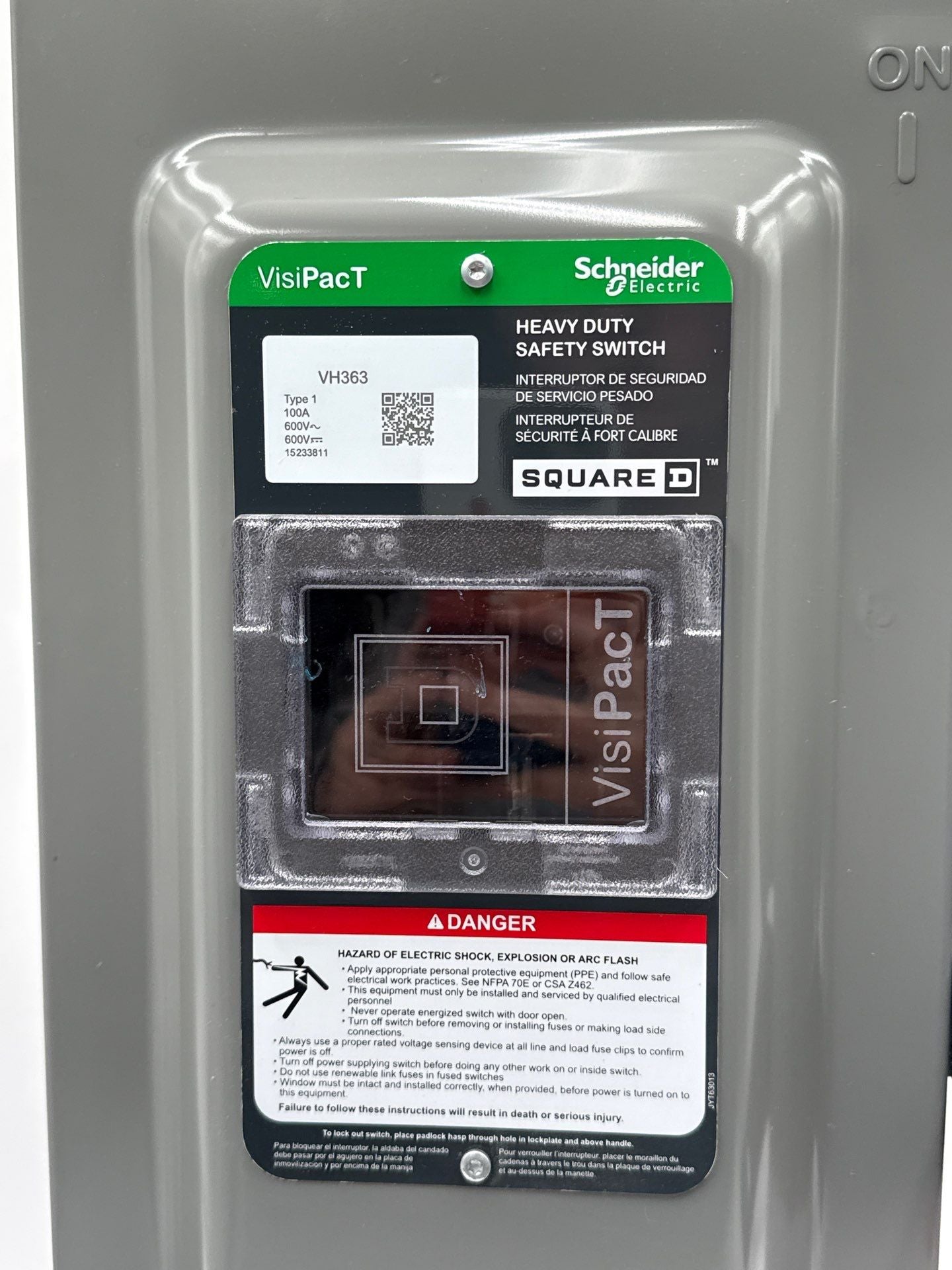 Square D VH363 Safety Disconnect Switch 100A 3P 600V VisiPacT Type 1 Indoor New