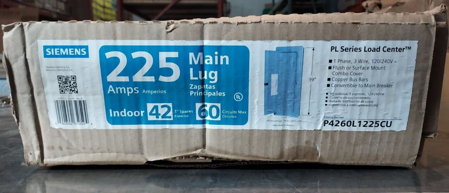 Siemens P4260L1225CU Main Lug Load Center 225A 120/240V 1PH 3W 42 Space NOS P660-NS New