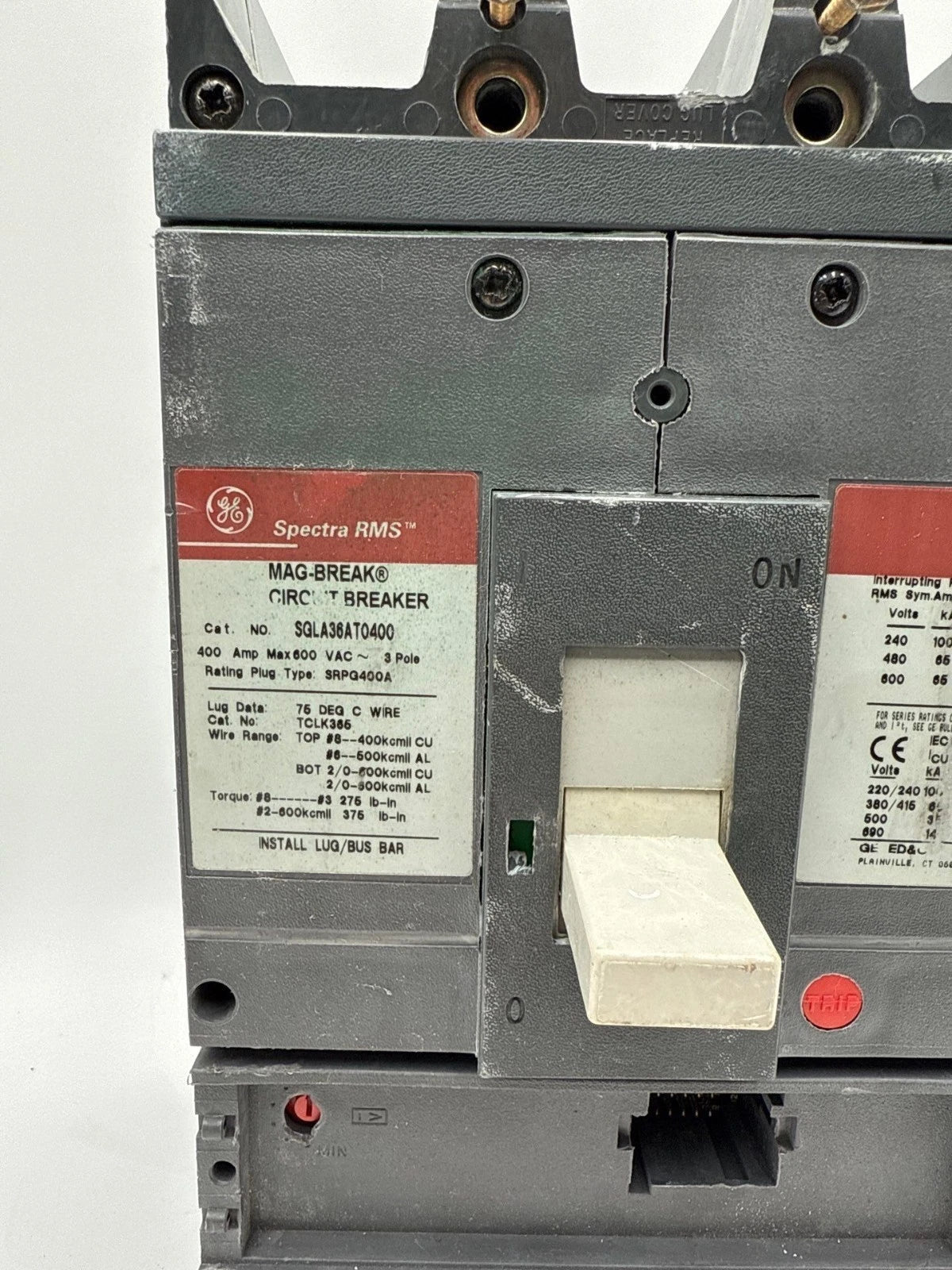 General Electric SGLA36AT0400 Circuit Breaker 400A 3P 600V SGLA 400 Amp 3 Pole Used