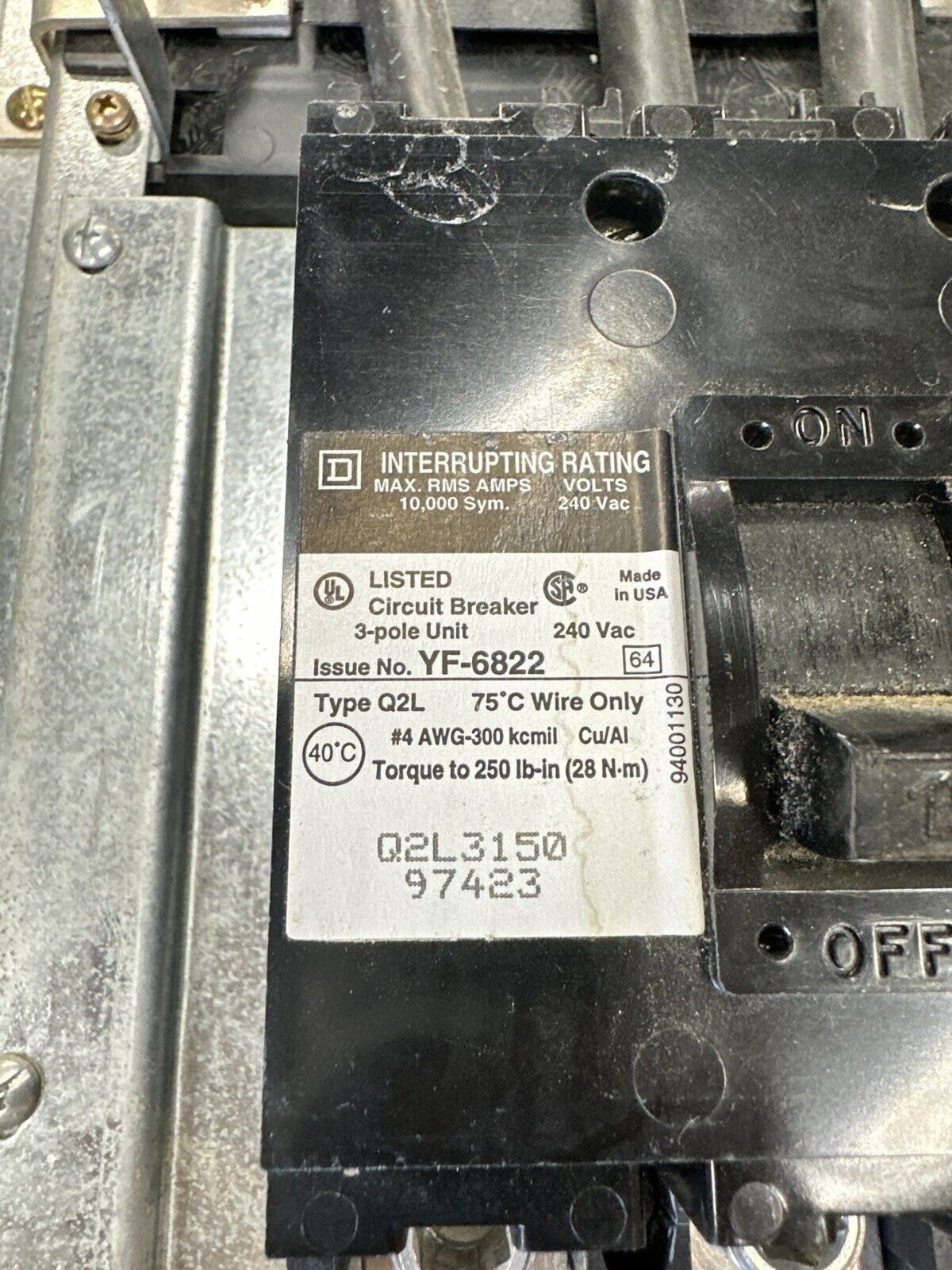 Square D NQOD Panelboard 100A 208Y/120V 3PH 4W MCB Main Q2L32150 42CIR NEMA 1 P344 Used