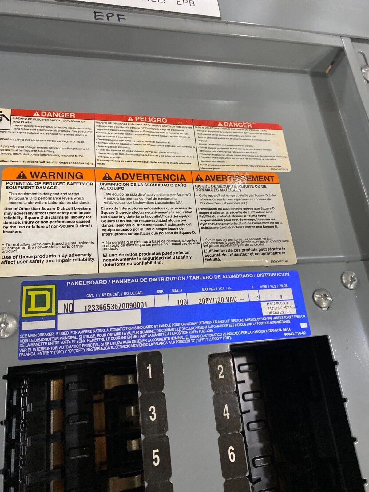 Square D NQ Panelboard 100A 208Y/120V 3PH 4W 42 Circuit Indoor Encl MLO MH38BE P650 Used