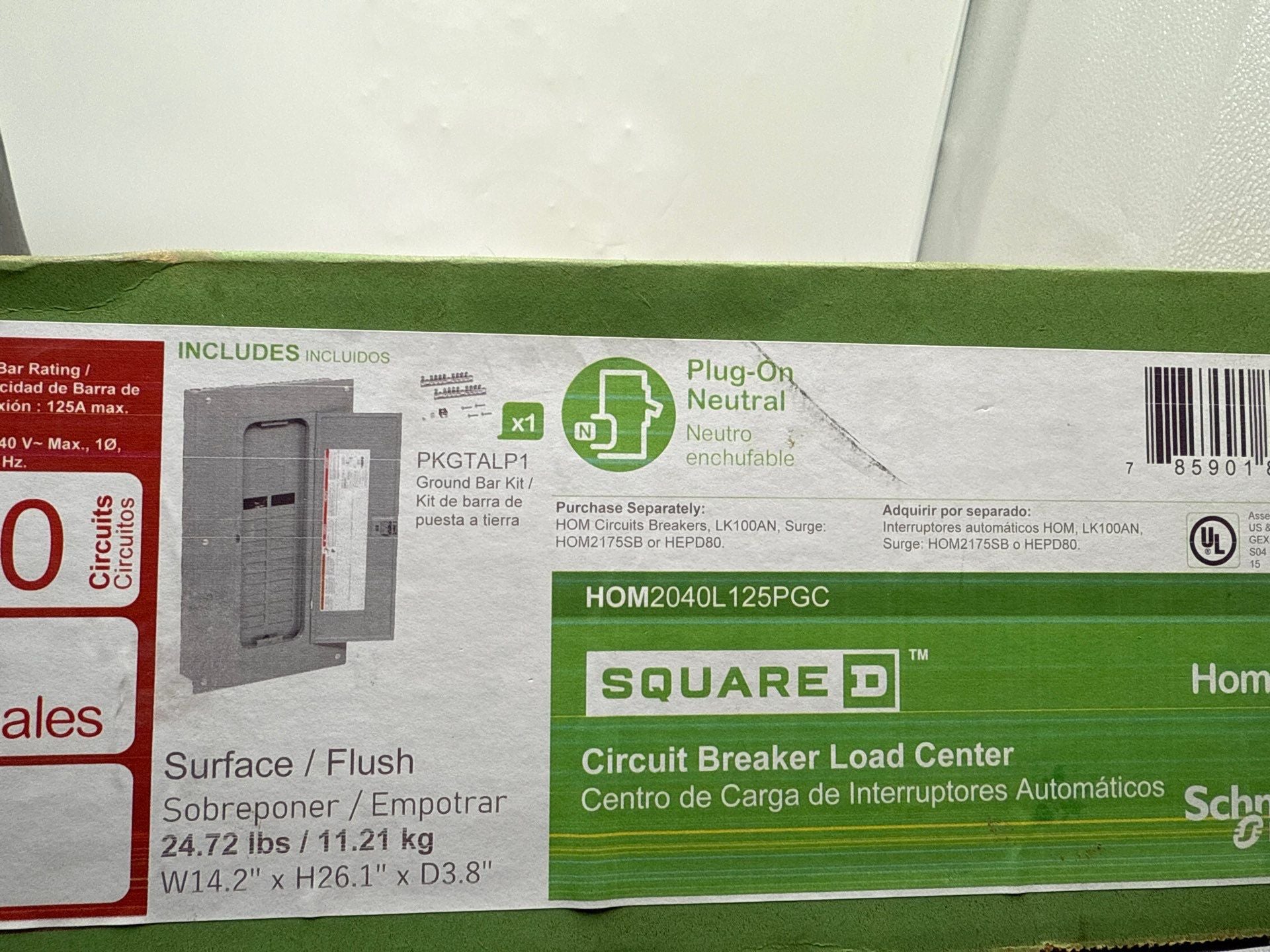 SQ D HOM2040L125PGC Load Center 125A 20Space 120/240V 1PH Homeline Indoor New