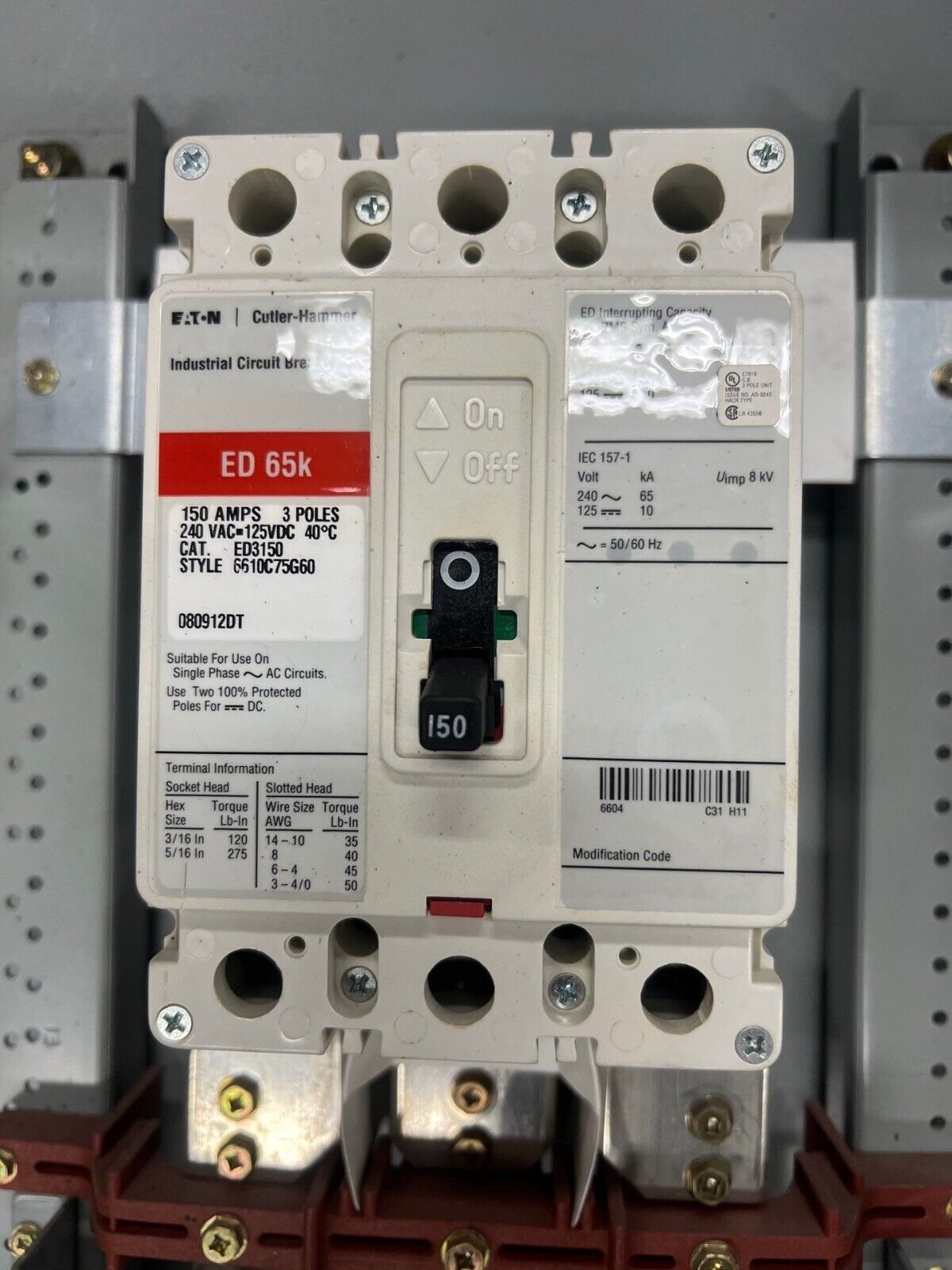 Eaton PRL1A PowRLine Panelboard 225A 208Y/120V 3PH 4W 3R Outdoor Encl MCB ED3150 P640 Used