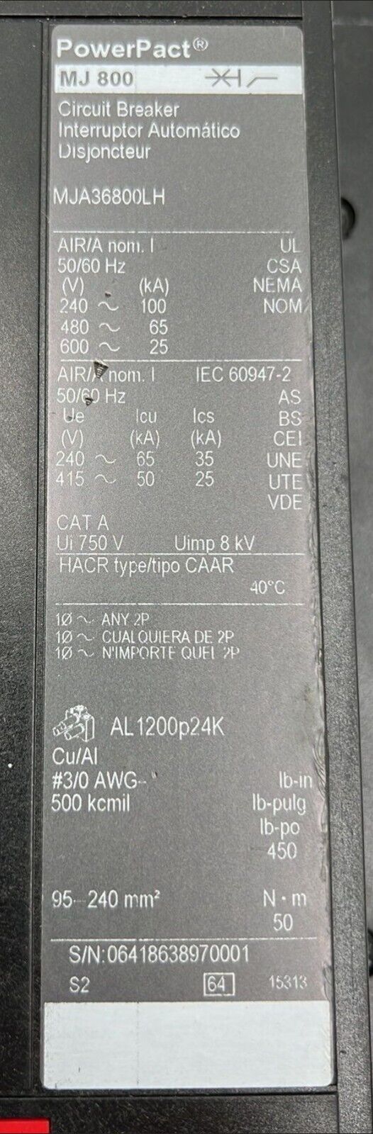 Square D MJA36800LH New