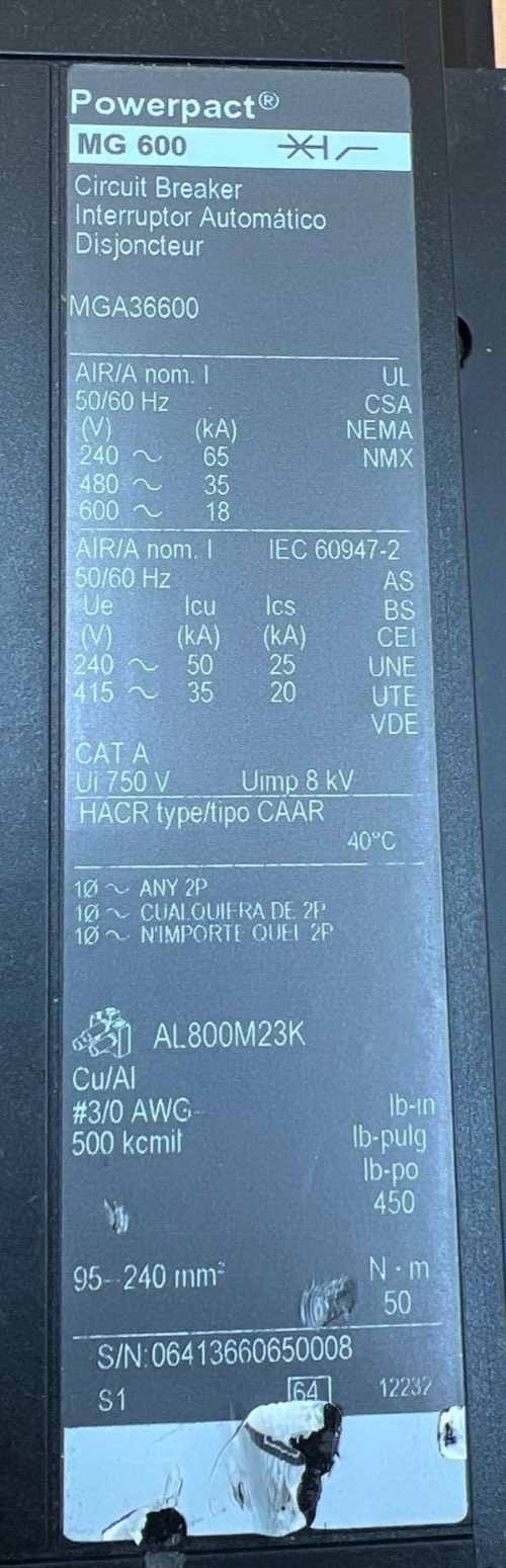 Square D MGA36600 Used