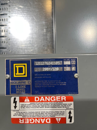Square D I-Line Panelboard 1000A 208/120V 3PH 4W MCB 1000 Amp Panel 66 Cir Used