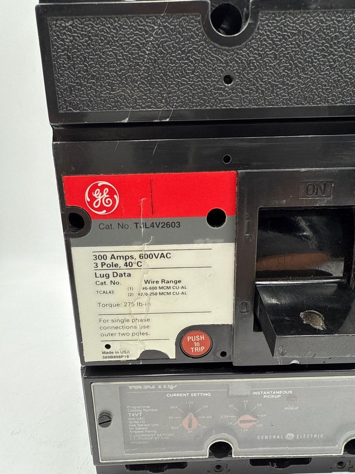 GE TJL4V2603 Circuit Breaker 300A 3P 600V 3PH TJL 300 Amp 3 Pole VersaTrip T4VT Used