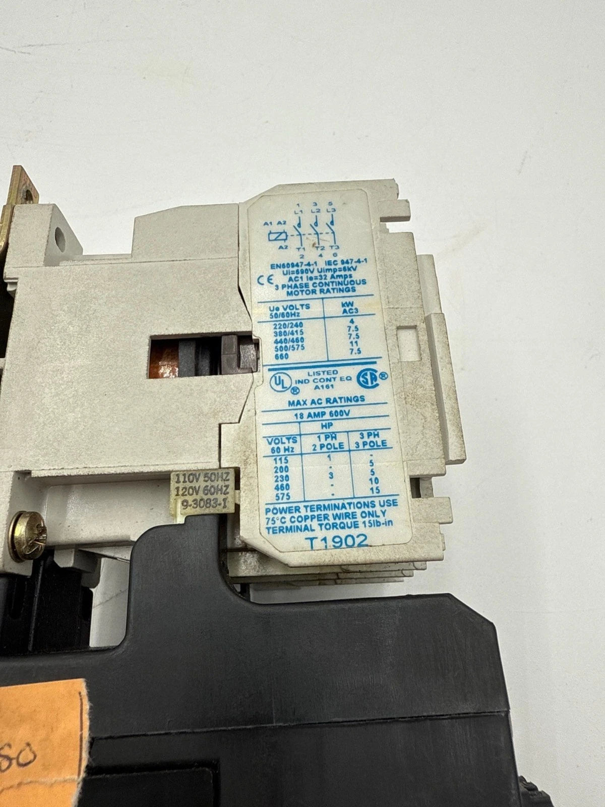 Cutler Hammer CE15DNS3 Starter 18A 3P Coil 110/120V Overload Relay C395ADDN Used