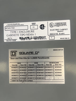Square D I-Line Panelboard 600A 480/277V 3PH 4W 48Space MCB MAP36600 Indoor Encl HC3291B Used
