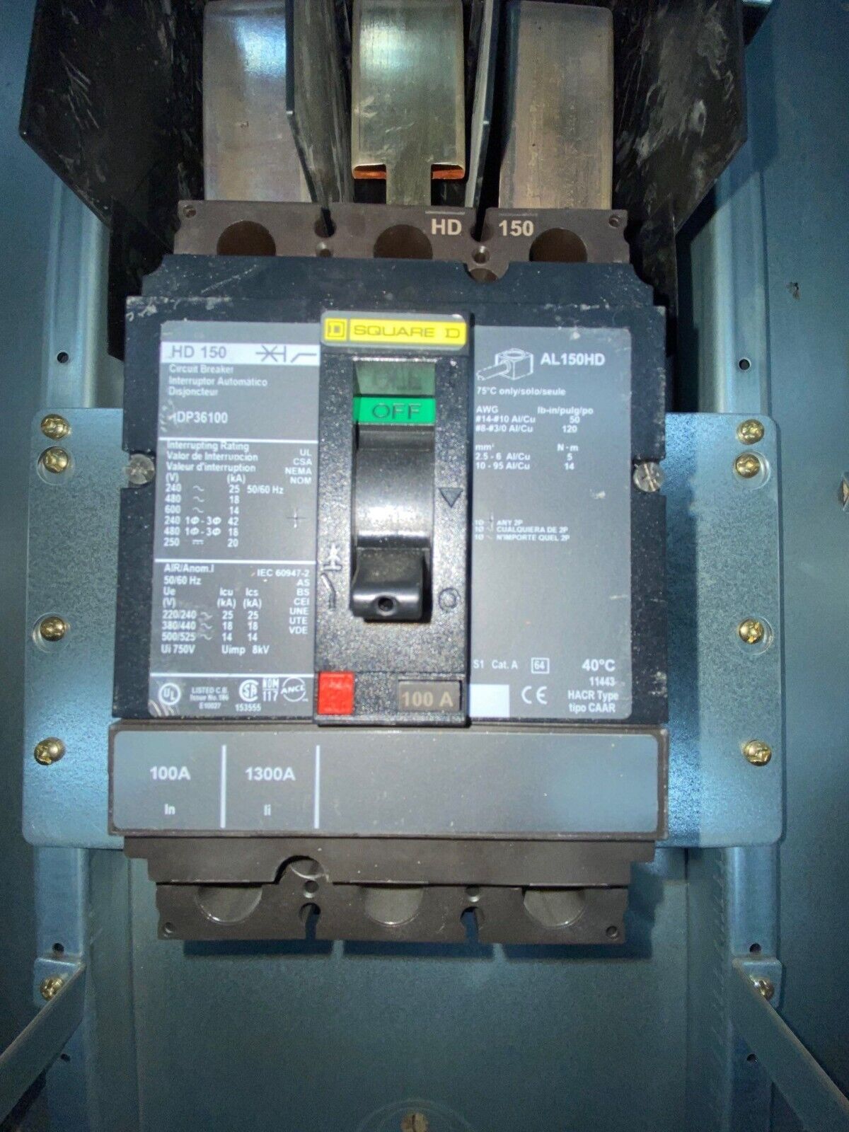 Square D NF Panelboard 100A 480V 3PH 3W 42 CIR Main Breaker HDP36100 MCB NEMA 1 P444 Used