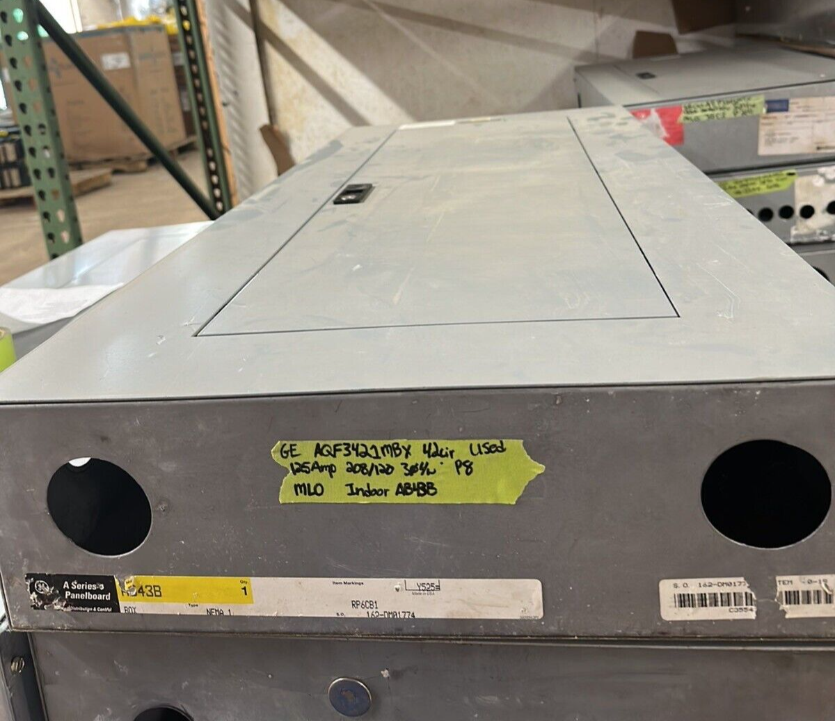 GE AQF3421MBX Panelboard 125A 208Y/120V 3PH 4W 42 Circuit Main Lug MLO 125 Amp P008 Used