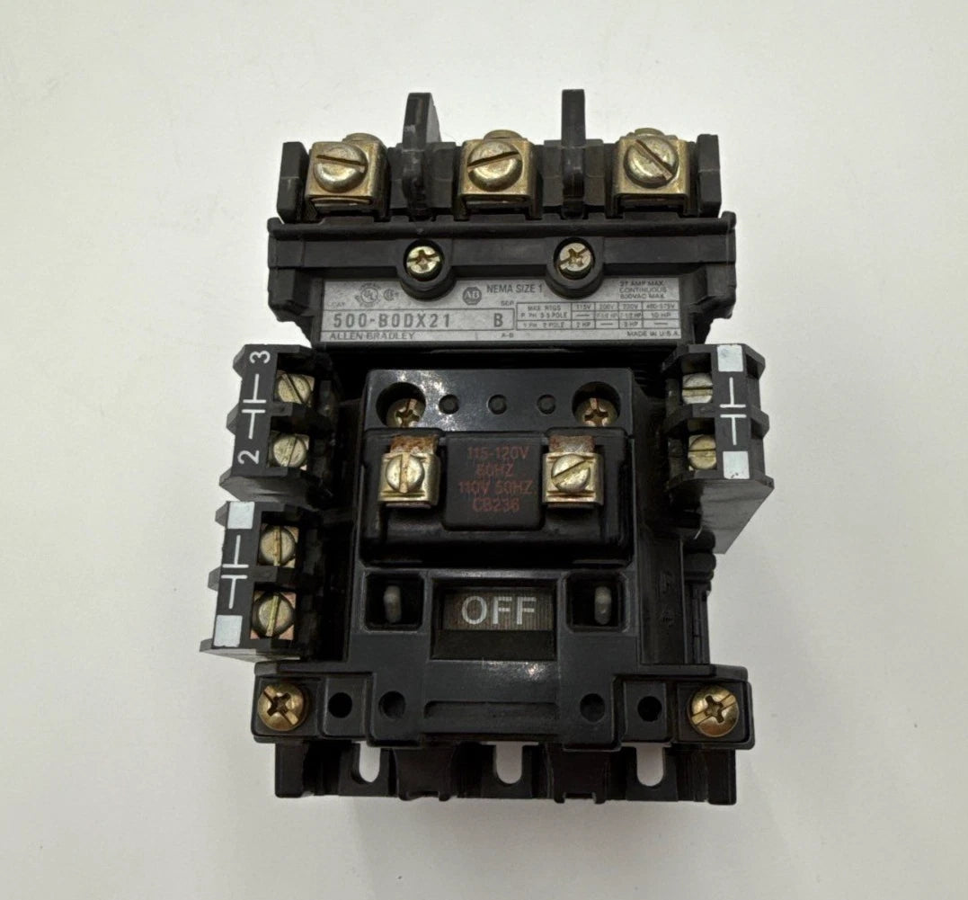 Allen Bradley 500-B0DX21 Contactor NEMA Size 1 27A 3P 600V 10HP Coil 110/120V Used