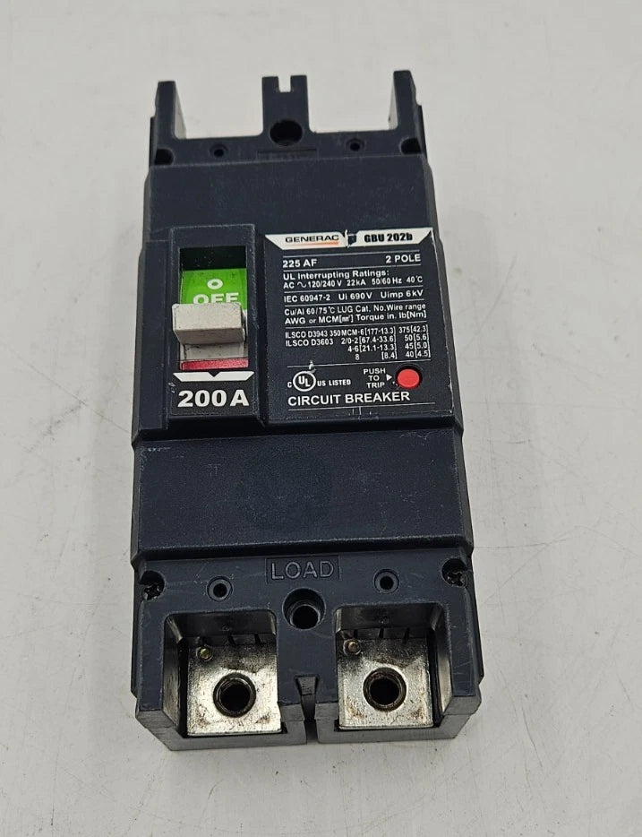 GENERAC GBU202B Circuit Breaker 200A 2P 120/240V 225AF 200 Amp 2 Pole BLUE Used