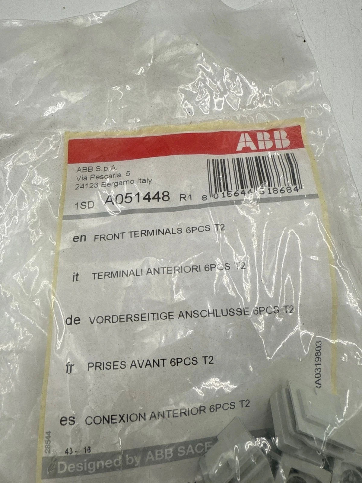 ABB 1SDA051448R1 Front Terminal Kit For T2 Circuit Breakers 6 PCS New
