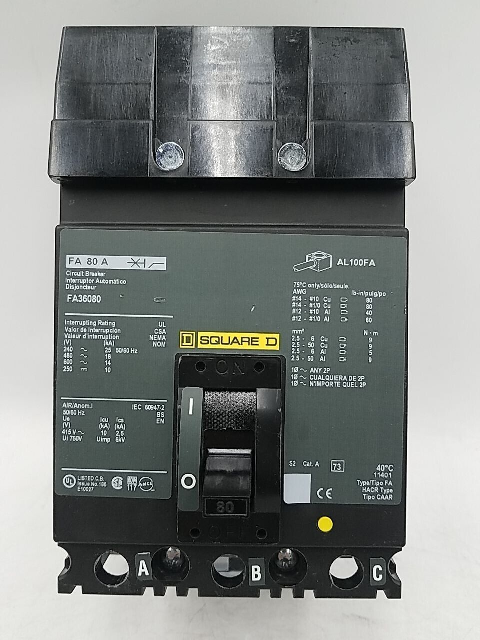 Square D FA36080 Used