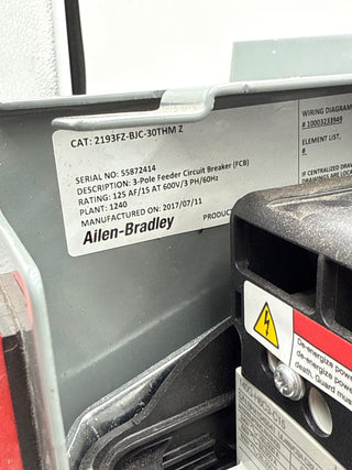 Allen Bradley 2100 15A MCC Feeder Bucket 6" Breaker 140G-H6C3-C15 15 Amp New New