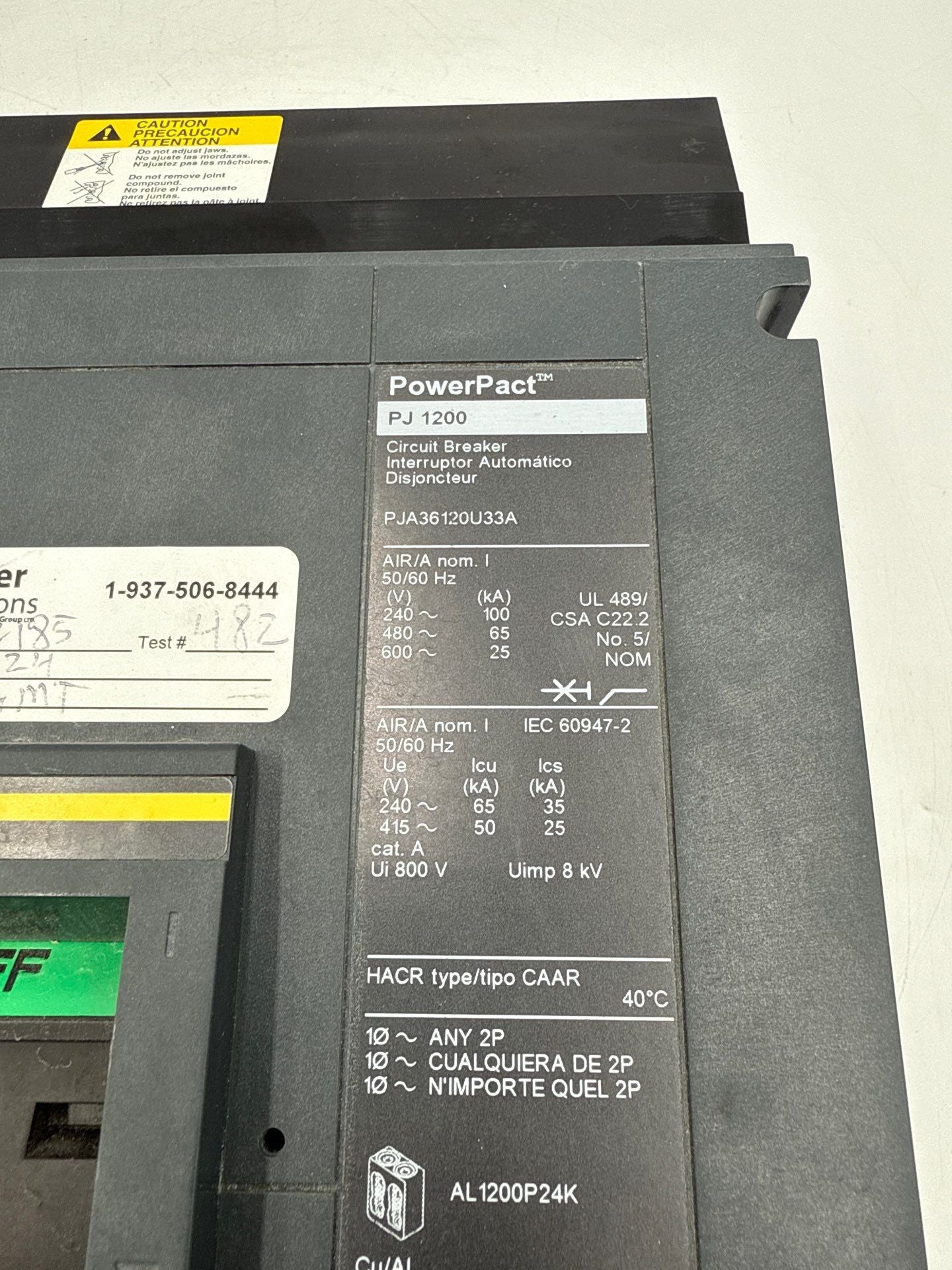 Square D PJA36120U33A I-Line Circuit Breaker 1200A 3P 600V PowerPact PJA 1200 Amp Used