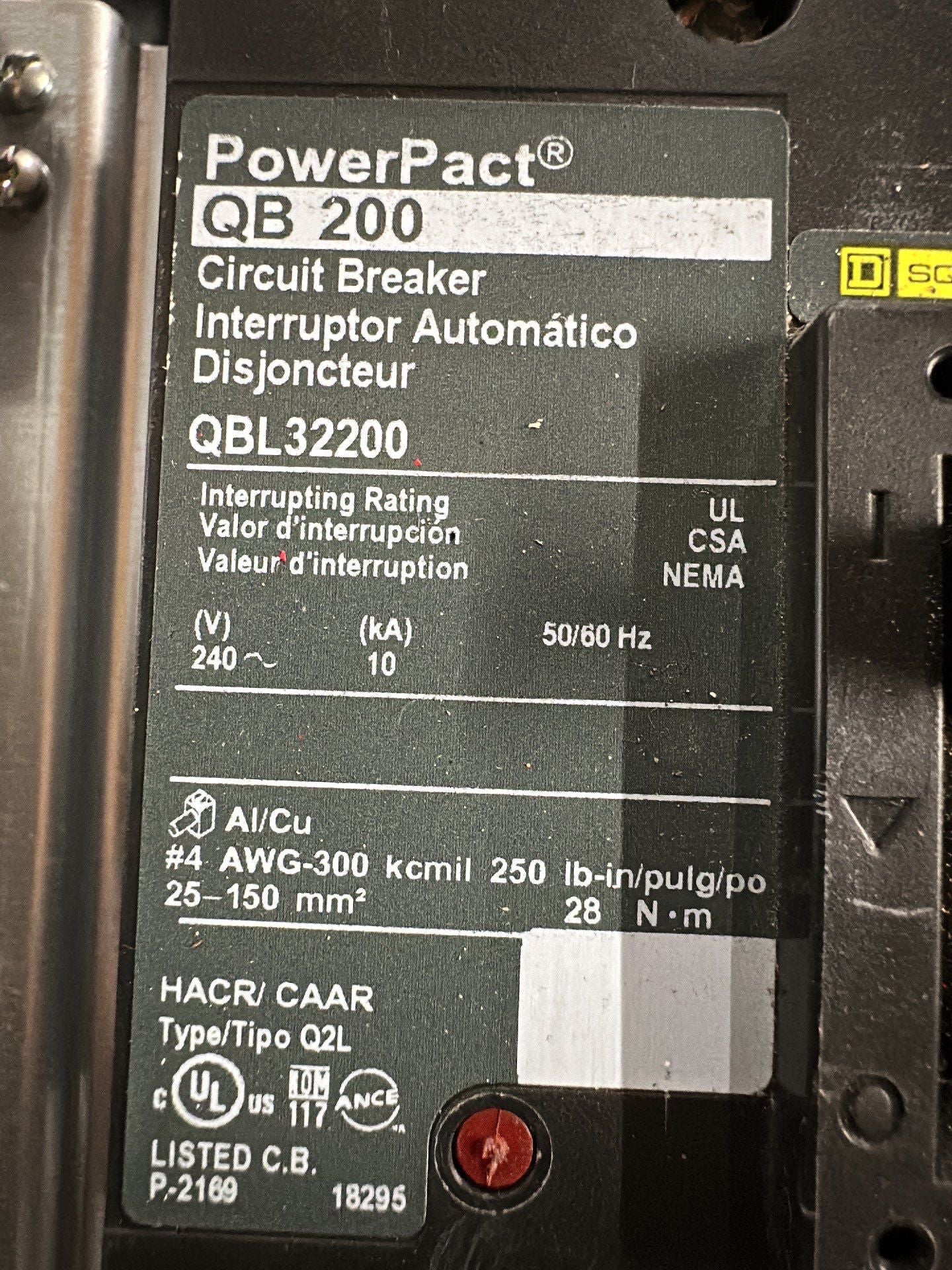 Square D NQ Panelboard 200A 208/120V 3PH 4W QBL32200 MCB 30Cir P107 Used