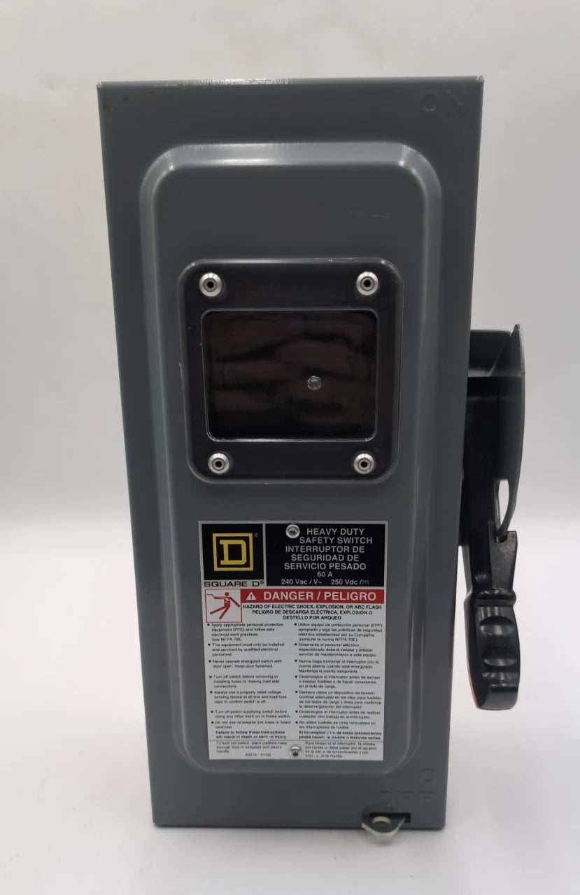 Square D H322N Safety Disconnect Switch 60A 3P 240V 15HP 60 Amp 3 Pole Window Used