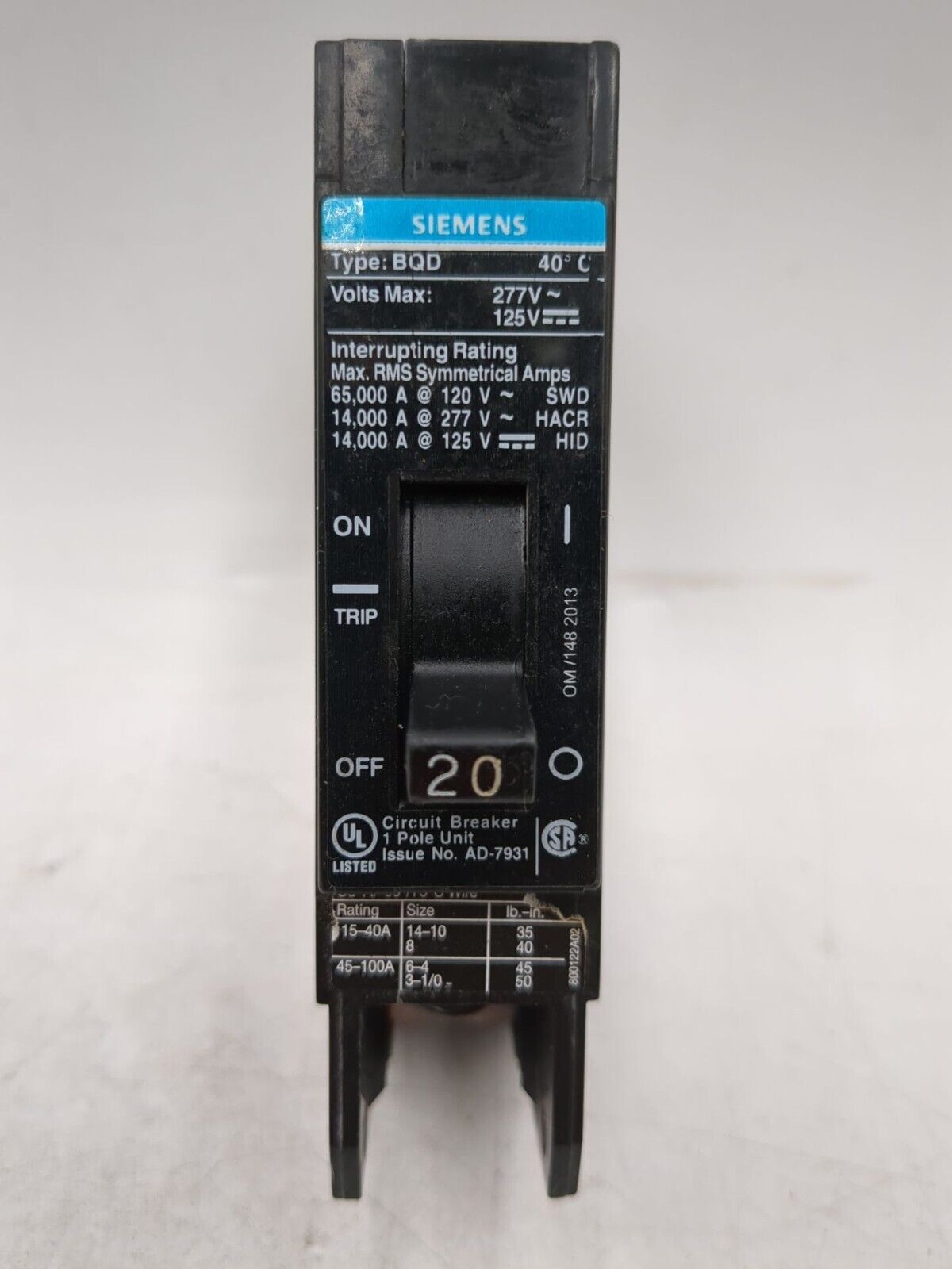 Siemens BQD120BP Used