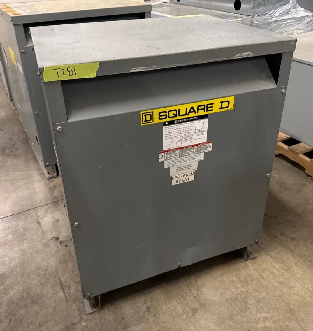 112.5KVA Square D EE112T3H Transformer 3PH Pri 480V Sec 208Y/120V Indoor T281 Used