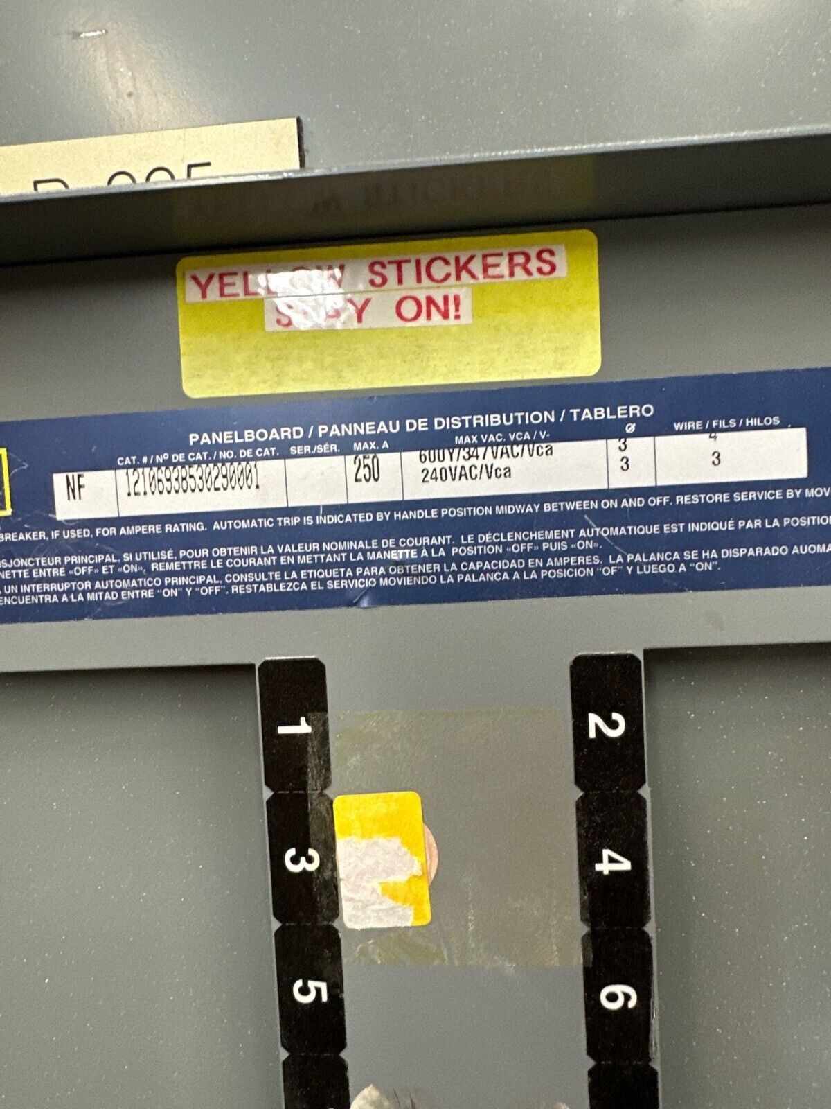 Square D 250A NF Panelboard 600Y/347V 240V 3PH 4W 42 Cir Box MH44 250 Amp P398 Used