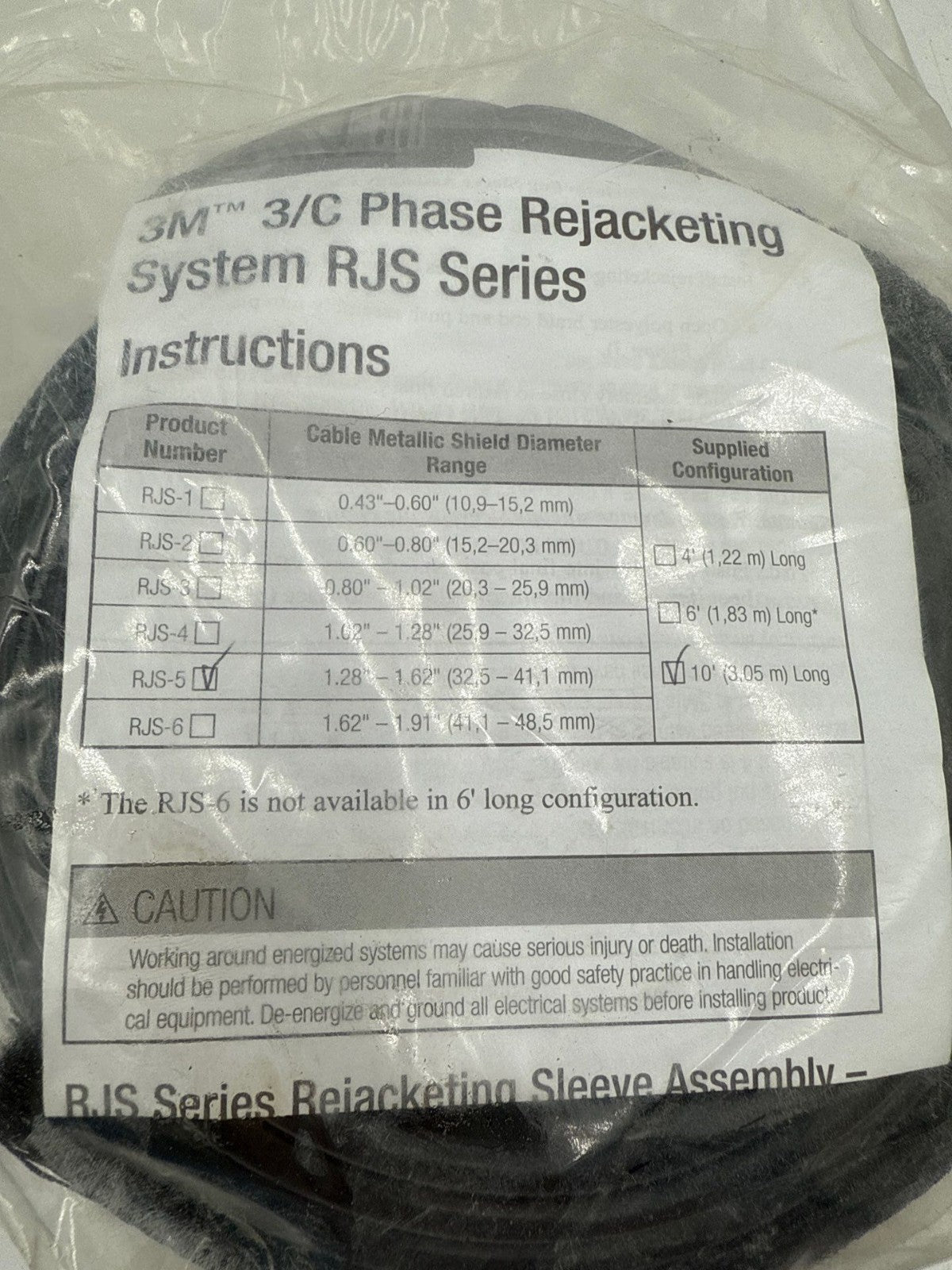 10ft 3M RJS-5 3/C Phase Rejacketing Sleeve System RJS Series 10 feet New