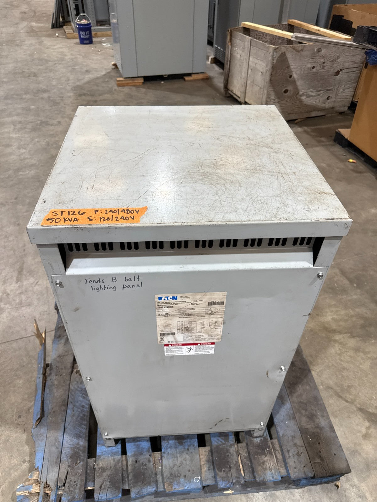 50kVA Eaton T20P11S50EE Transformer Pri 240/480V Sec 120/240V 1PH Indoor Encl Used