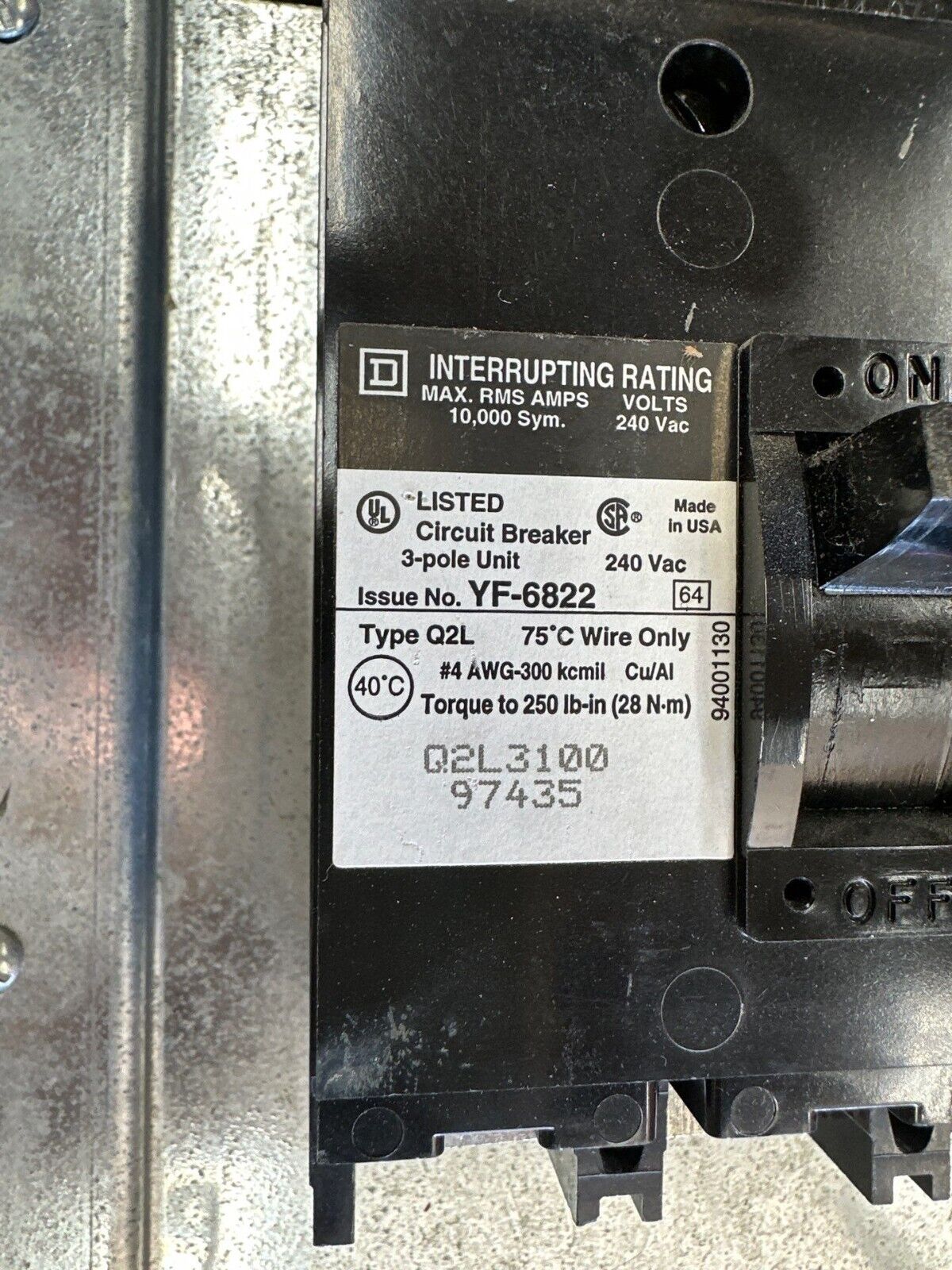 Square D NQOD442M225 Panelboard 225A 208/120V 3PH 4W MCB 42 Circuit Indoor Encl P381 Used