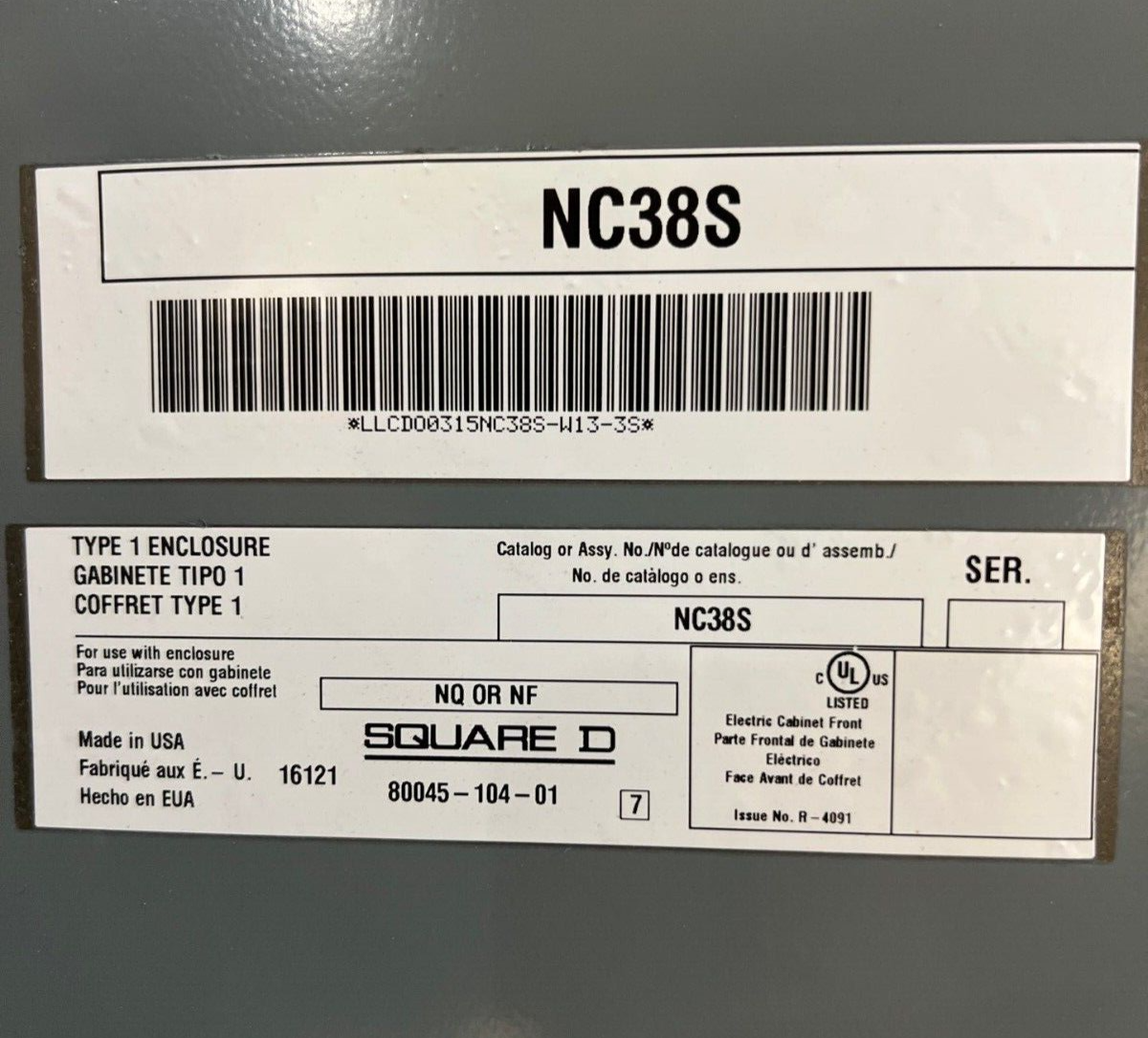 Square D NQ442L2C NQ Panelboard 225A 240V 3PH 4W Indoor Encl 42 Circuit MLO P622 Used