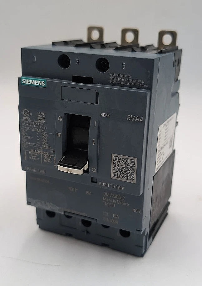 Siemens 3VA4195-6ED34-0AA0 Circuit Breaker 15A 3P 480V 600Y/347V 15 Amp Bolt On New