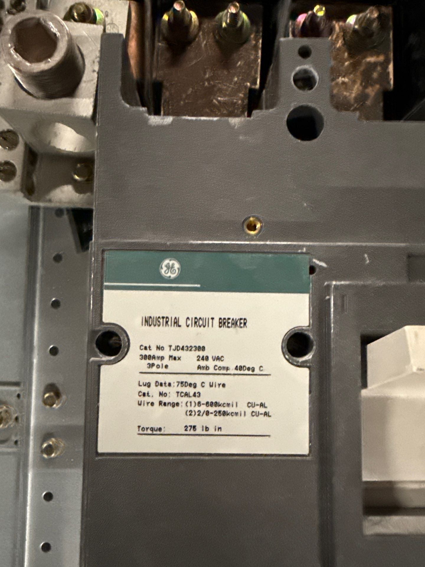 GE AQF3424CBX Panelboard 300A 208/120V 3PH 4W MCB Panel TJD432300 300 Amp Used