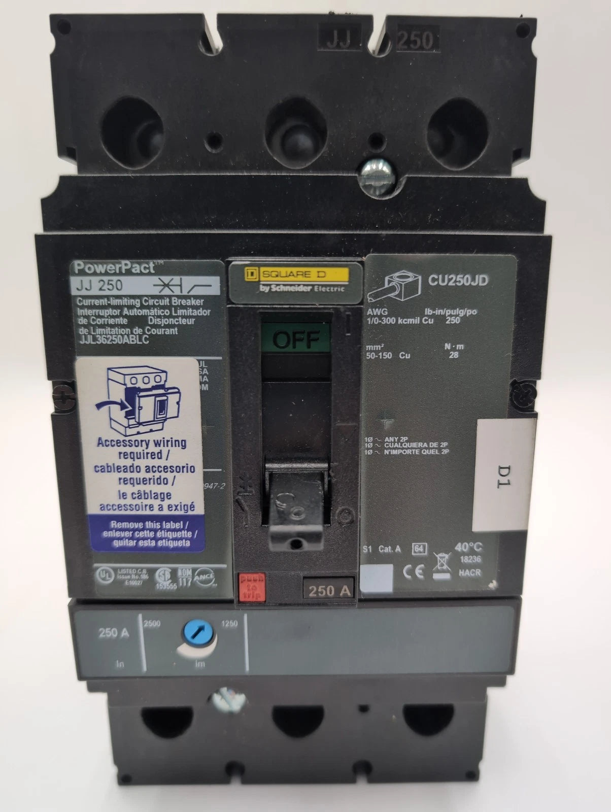 Square D JJ250 Circuit Breaker 250A 3P 600V JJ36250ABLC NEW Never Energized New
