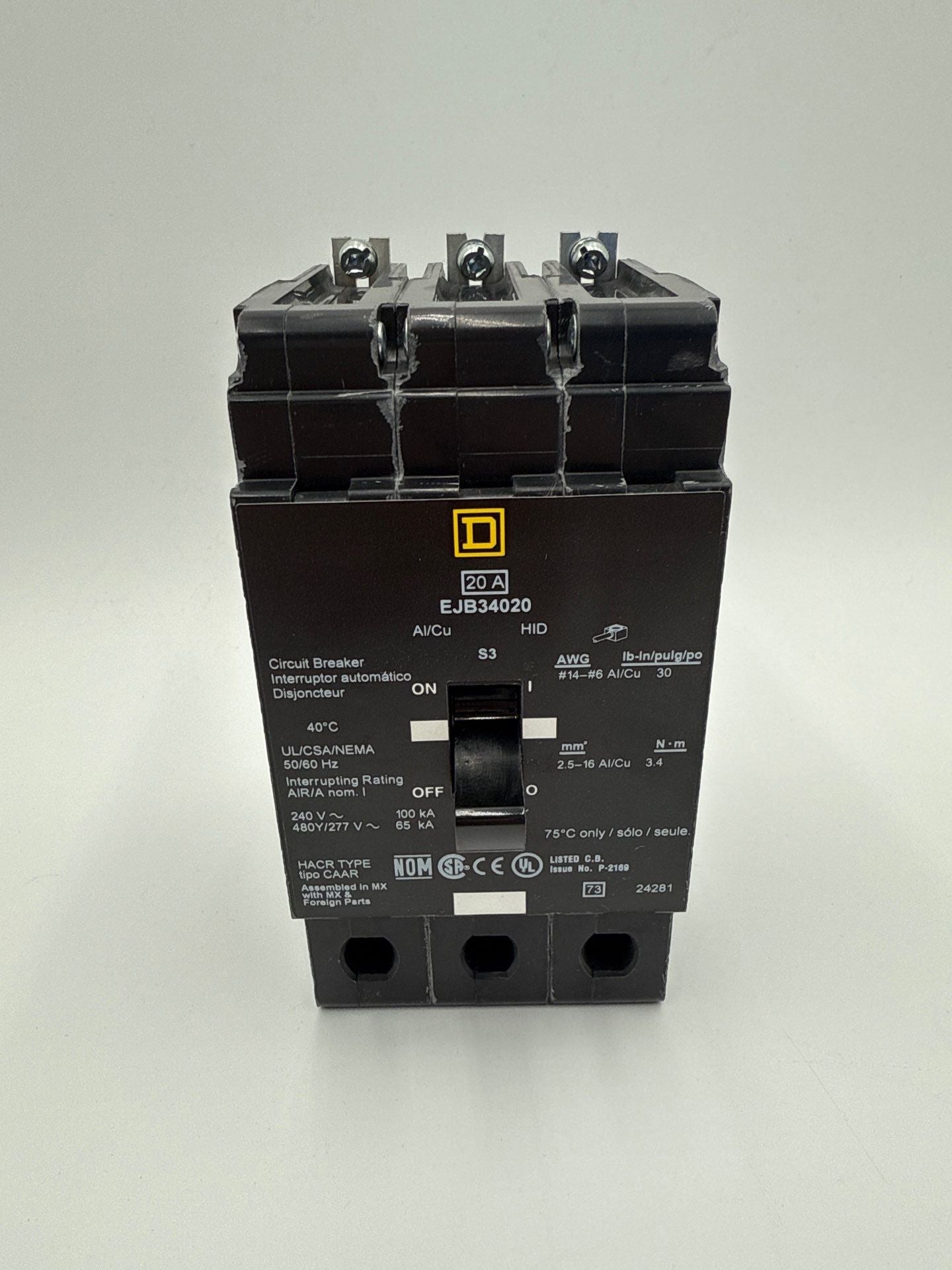 Square D EJB34020 Circuit Breaker 20A 3P 480/277V 65k EJB 20 Amp 3 Pole New