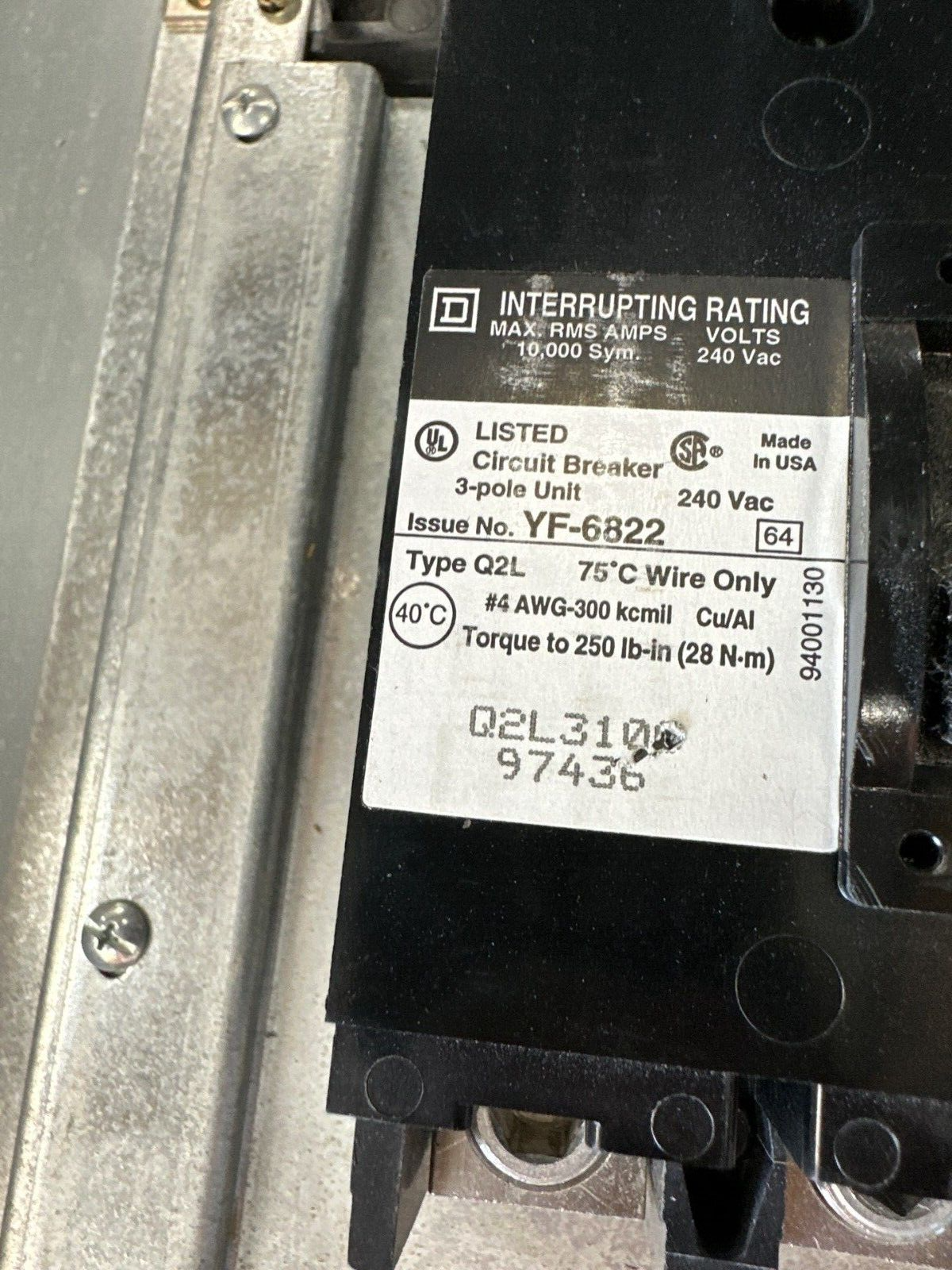 Square D NQOD442M225 NQOD Panelboard 225A 208Y/120V 3PH 4W Indoor Encl MCB 42Cir P335 Used