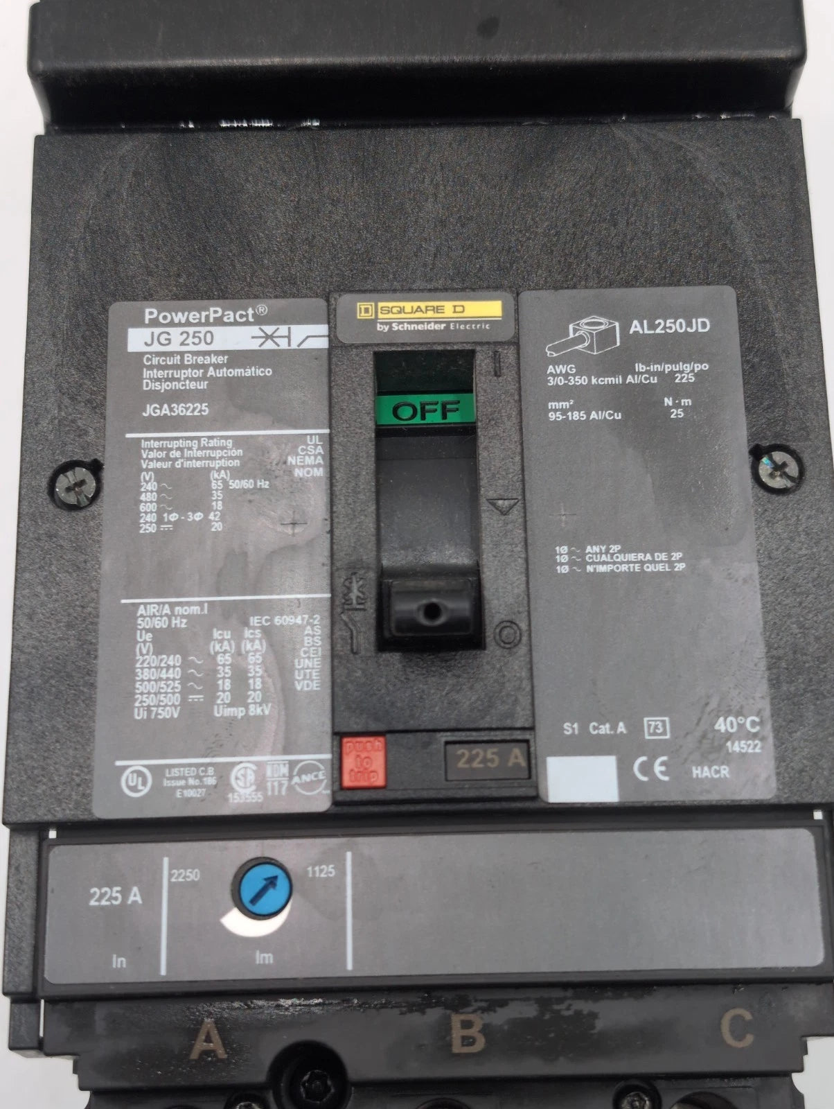 Square D JGA36225 I Line Circuit Breaker 225A 3P 600V 3PH JGA 225 Amp 3 Pole NEW New