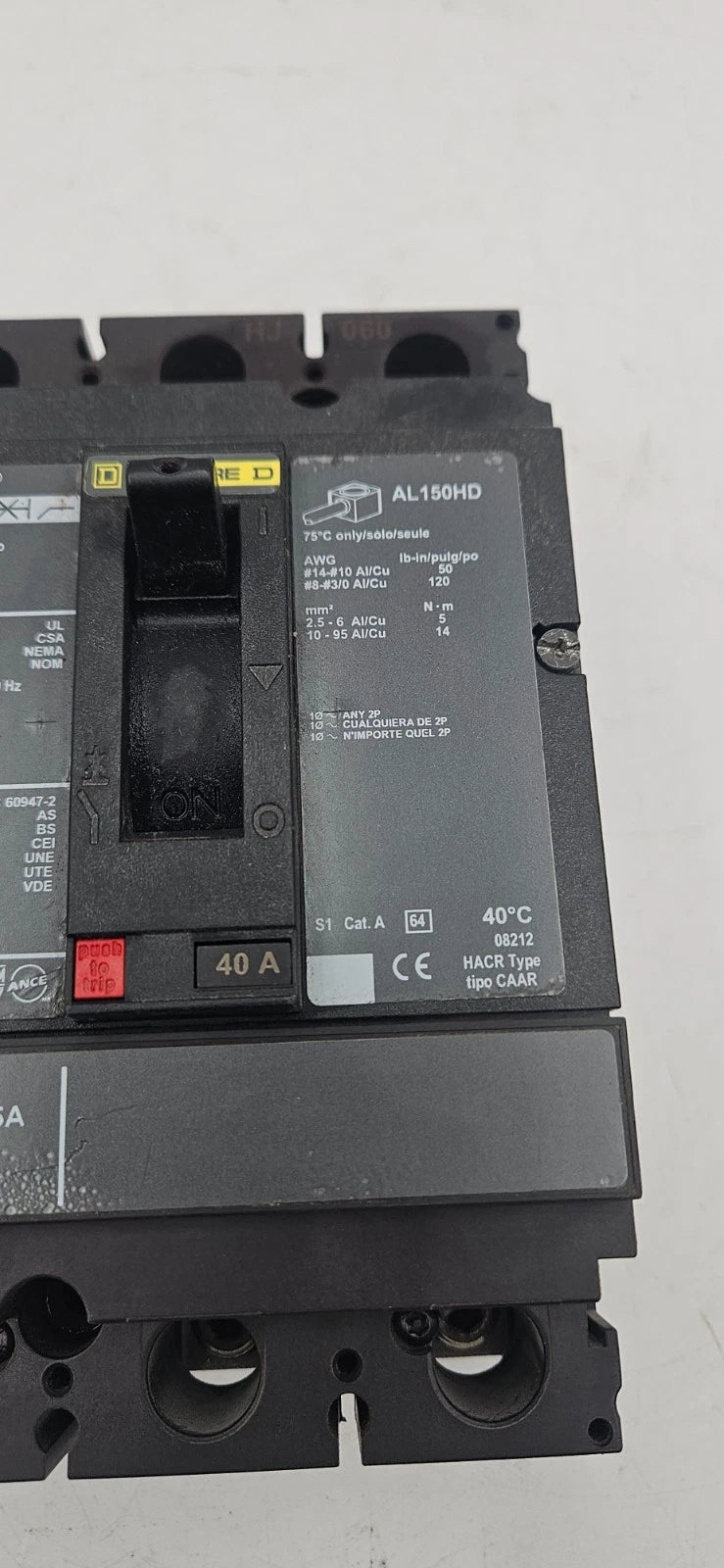 Square D HJL36040 Circuit Breaker 40A 3P 600V HJL 40 Amp 3 Pole PowerPact HJ 060 Used