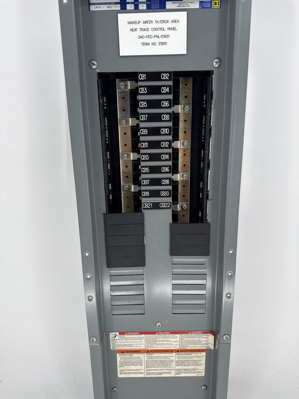 Square D NQOD442L225CU Interior Panelboard 225A 240V 3PH 4W 42 Space 225 Amp MLO Used
