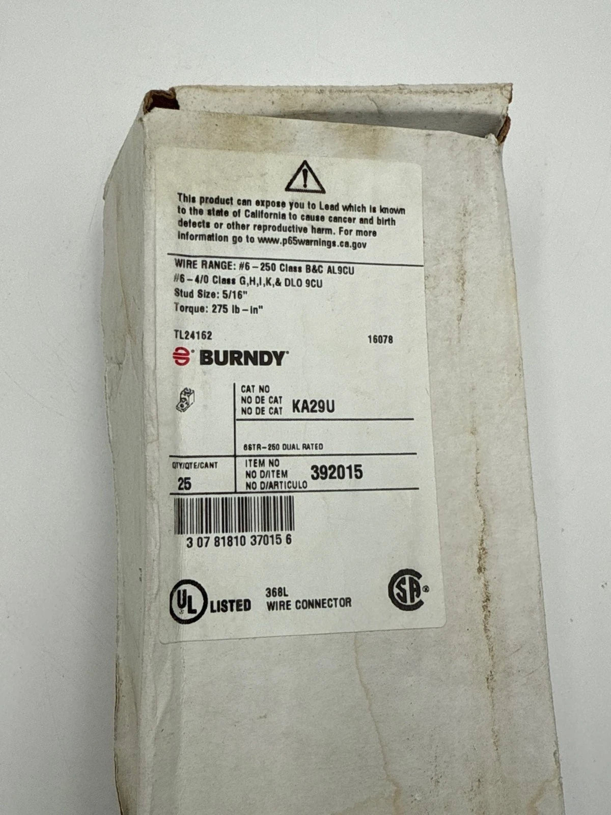 25PC Burndy KA29U 392015 Aluminum Mechanical Terminal Lugs #6-250KCMIL Lot of 25 New