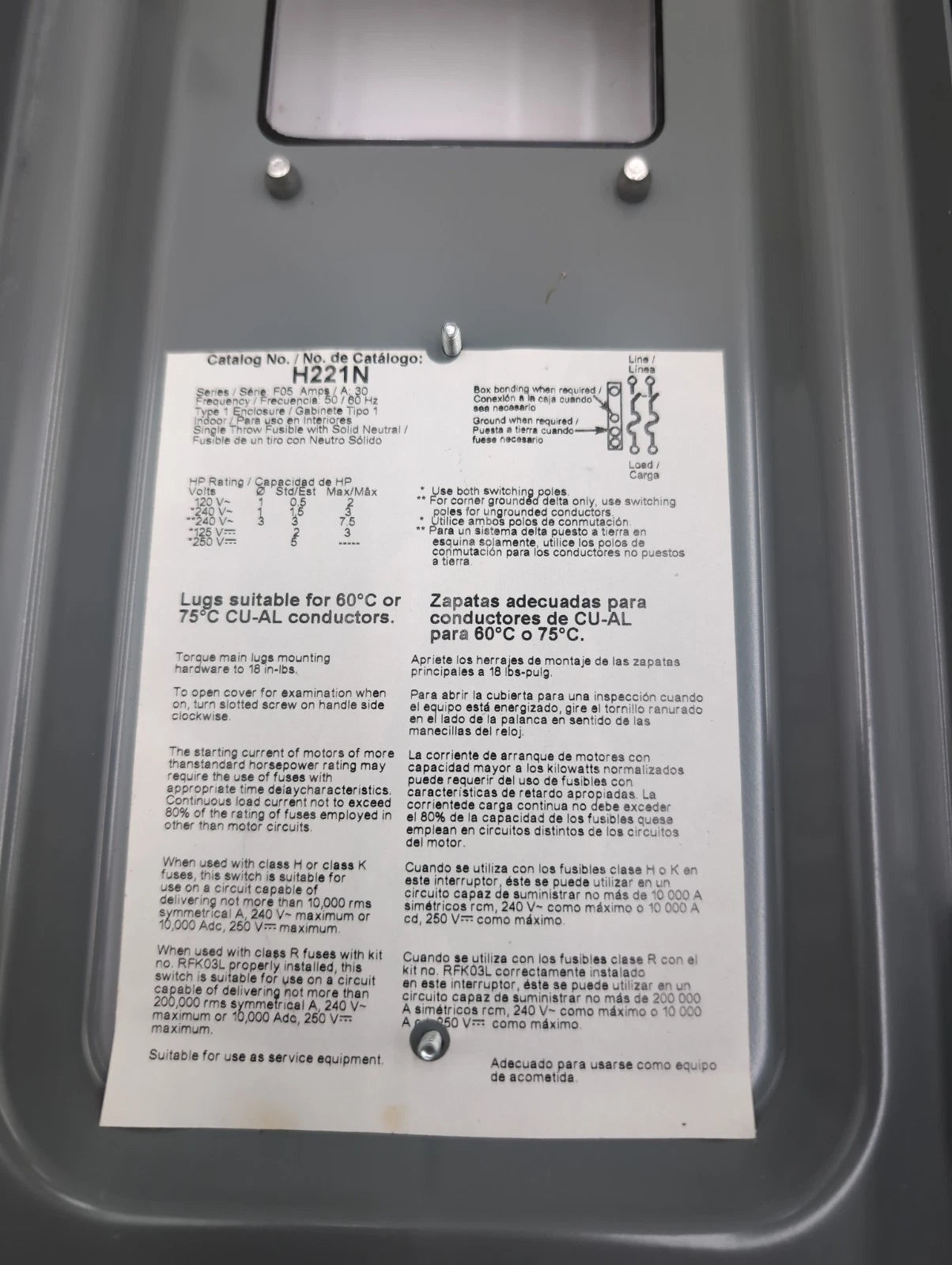 Square D H221N Safety Disconnect Switch 30A 2P 240V Type 1 Encl Window 30 Amp New