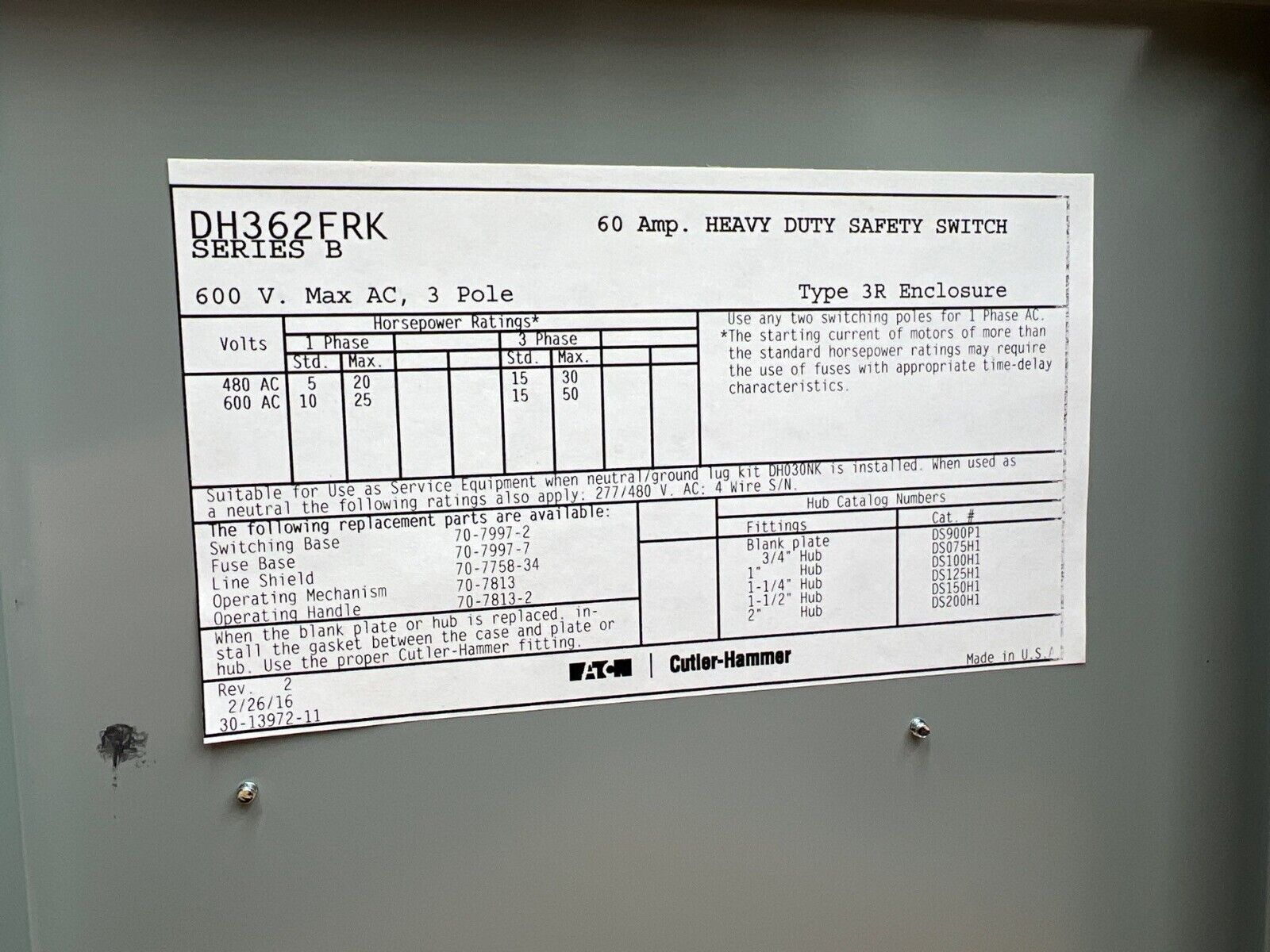 Eaton DH-362-FRK