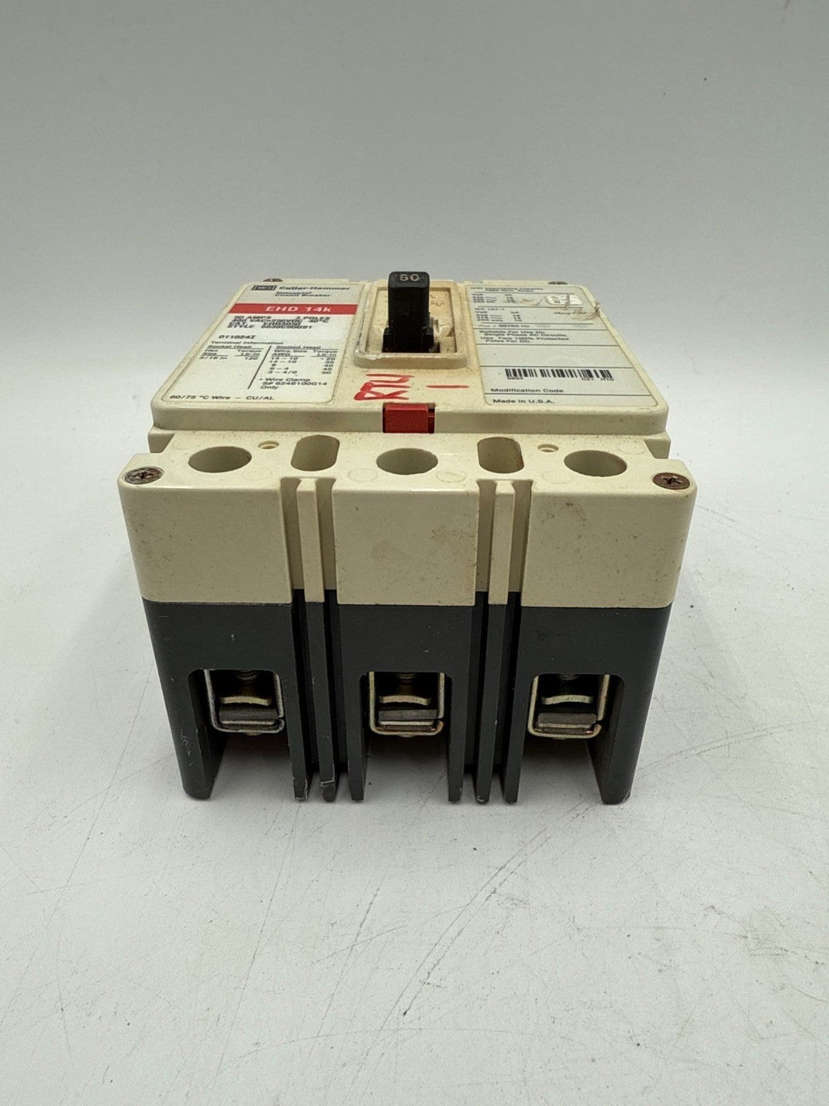 Cutler Hammer EHD3050 Circuit Breaker 50A 3P 480V 3PH EHD 14k 50 Amp 3 Pole Used